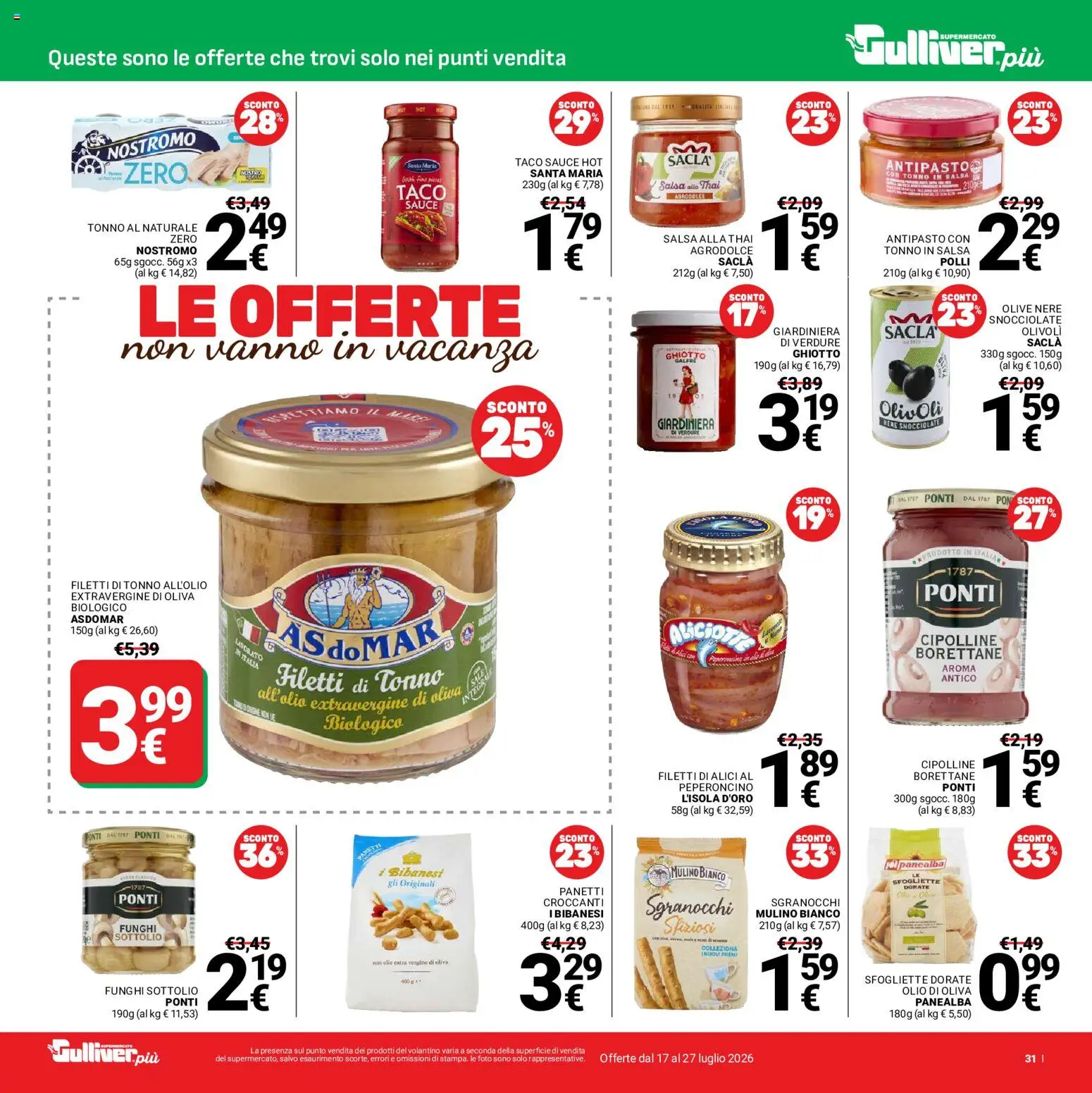 Volantino Gulliver del 17/07/2026 | Pagina: 31 | Prodotti: Salsa, Peperoncino, Funghi, Tonno al naturale