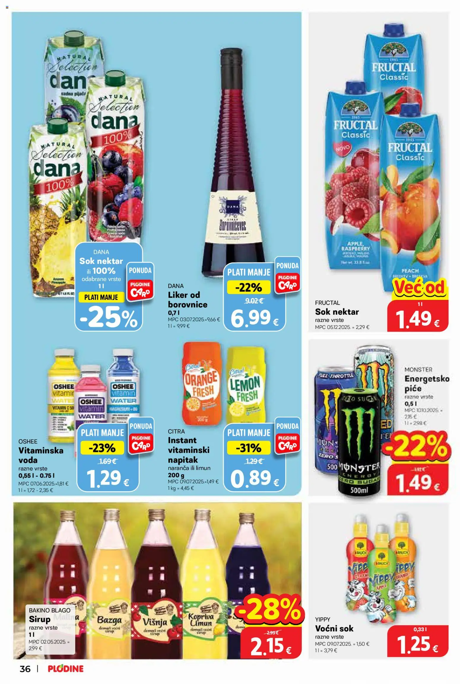 Plodine katalog | vrijedi od 13.05.2026 | Stranica: 36 | Proizvodi: Liker, Borovnice, Sirup, Bazga