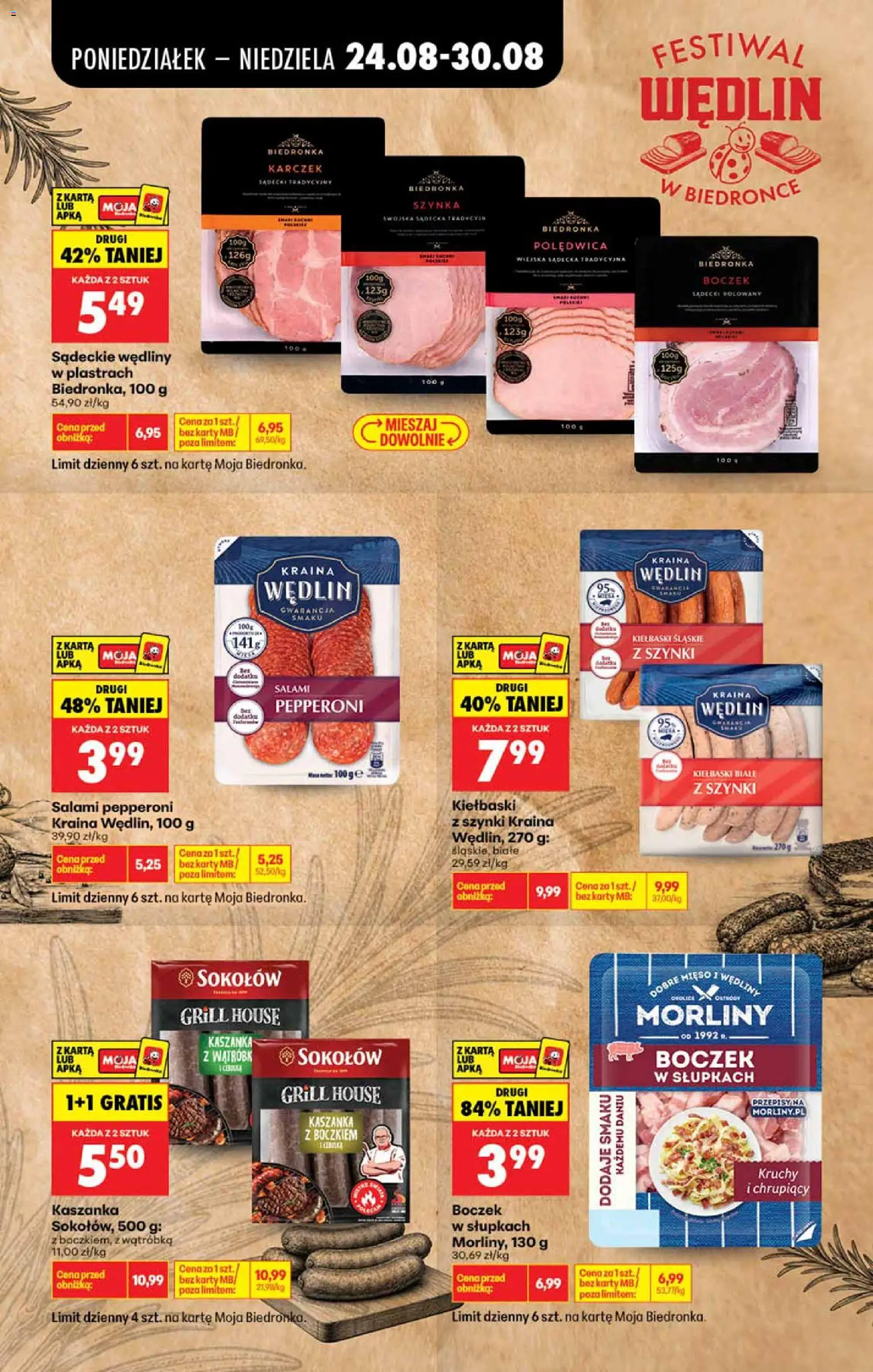 Biedronka gazetka - Festiwal wędlin od 26.08.2026 | Strona: 3 | Produkty: Mięso, Kiełbaski, Szynka, Boczek
