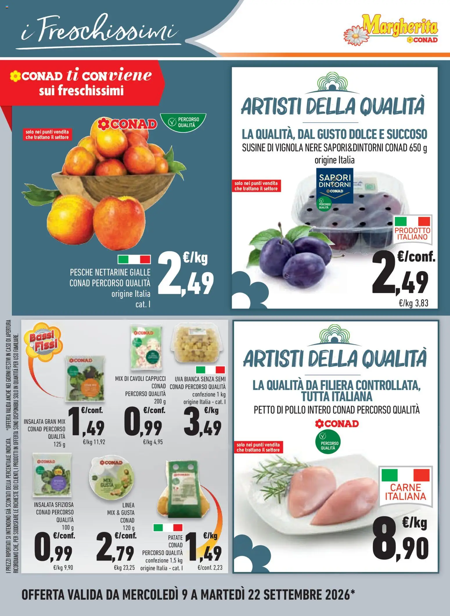 Volantino Conad del 09/09/2026 | Pagina: 14 | Prodotti: Pollo, Pollo intero, Insalata, Pesche