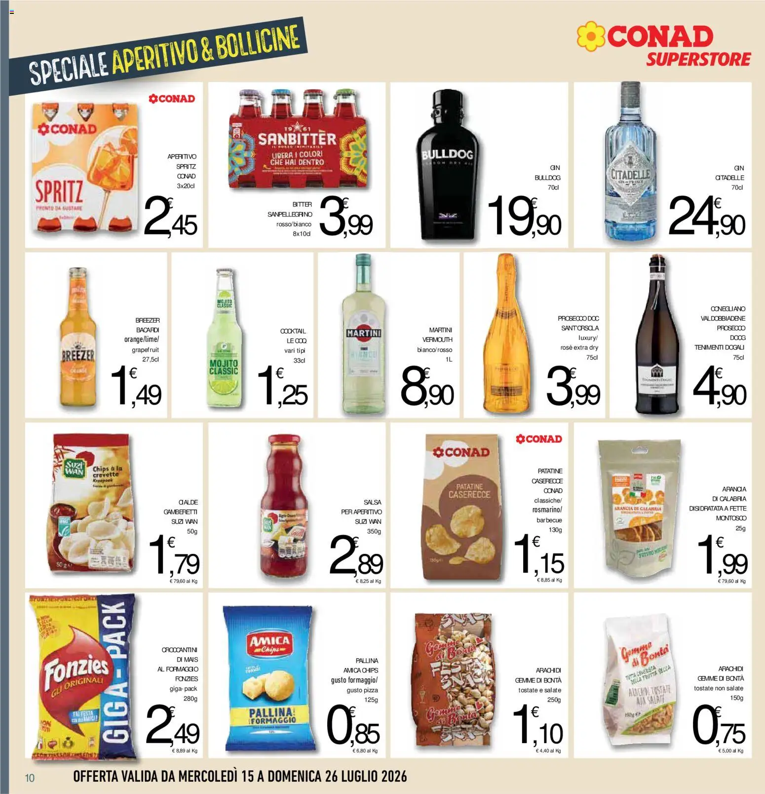 Volantino Conad del 15/07/2026 | Pagina: 10 | Prodotti: Prosecco, Salsa, Arancia, Gamberetti