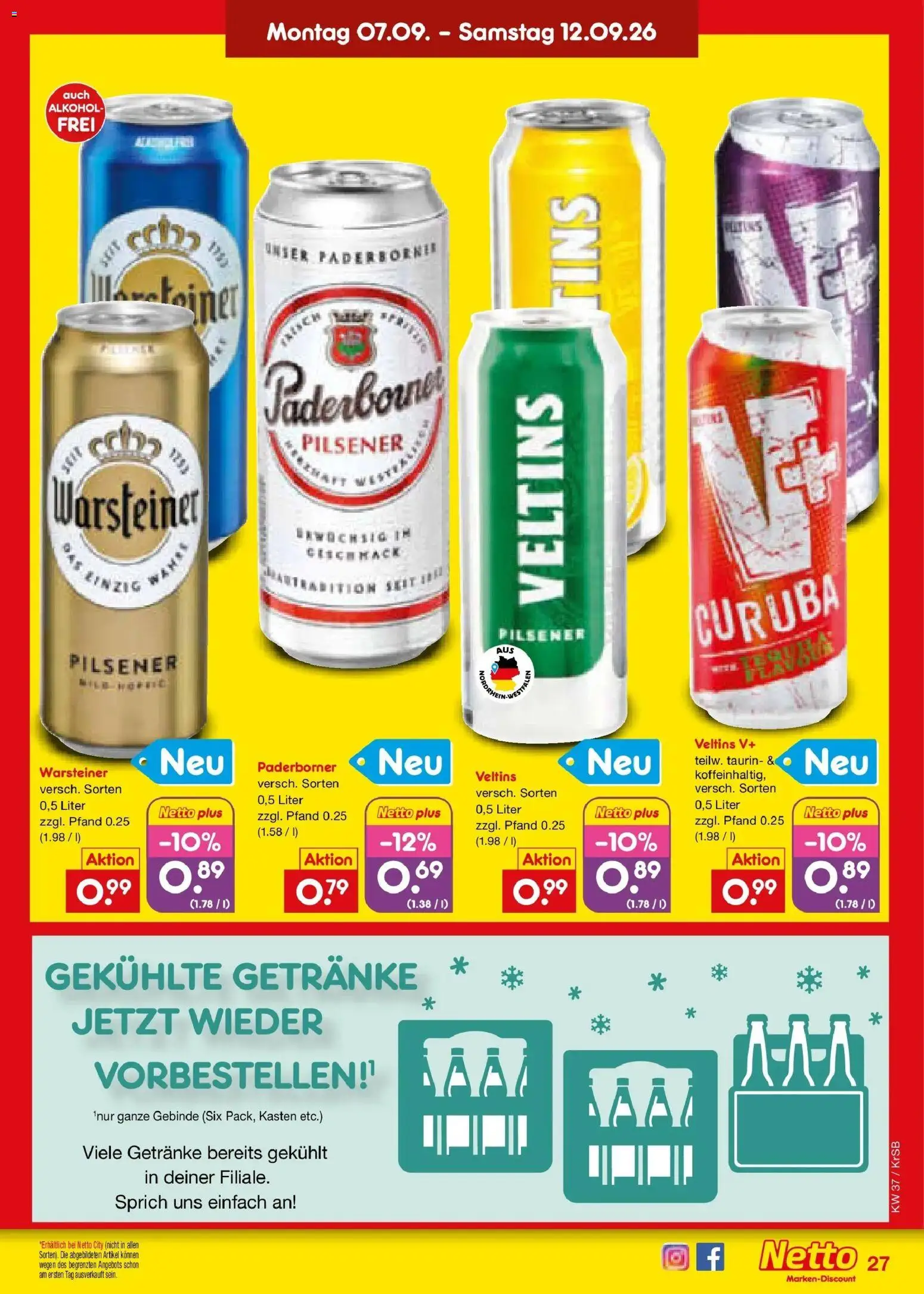 Netto Marken-Discount Prospekt Baesweiler – gültig ab 07.09.2026 | Seite: 39 | Produkte: Alkohol, Warsteiner, Veltins