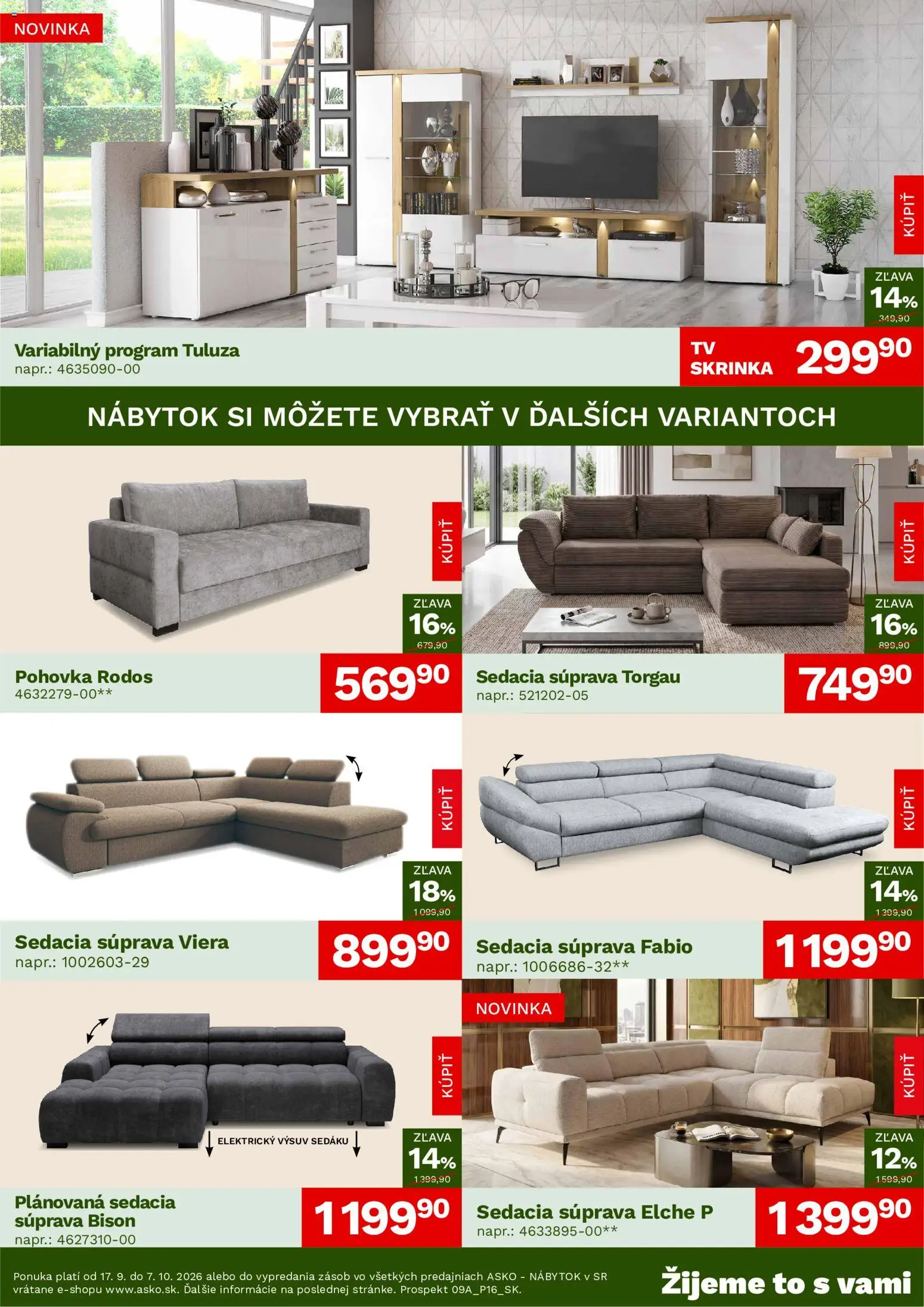 Nové ASKO nábytok akcie – leták je platný od 17.09.2026 | Strana: 2 | Produkty: Nábytok, Sedacia súprava, Pohovka, Skrinka