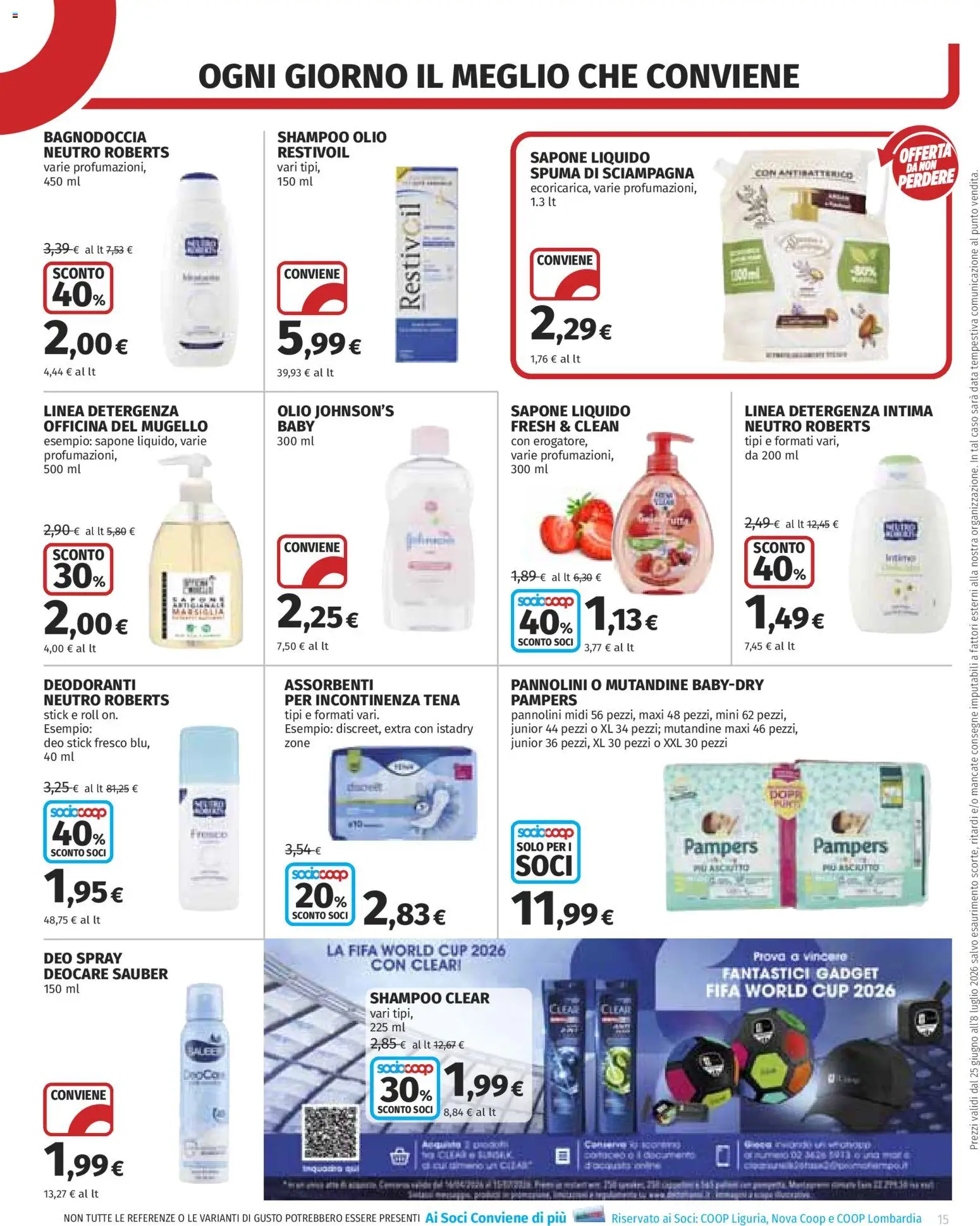 Volantino COOP del 25/06/2026 | Pagina: 15 | Prodotti: Shampoo, Pannolini, Olio, Pampers