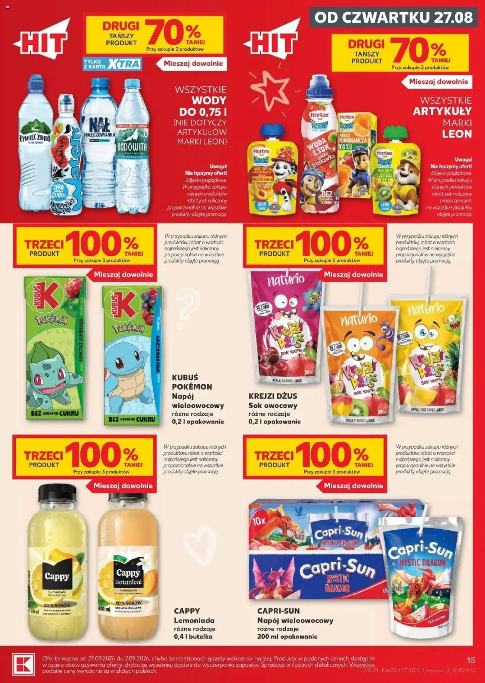 Kaufland gazetka od 27.08.2026 - od jutra PDF | Strona: 15 | Produkty: Limonka, Kubuś, Capri-Sun, Woda