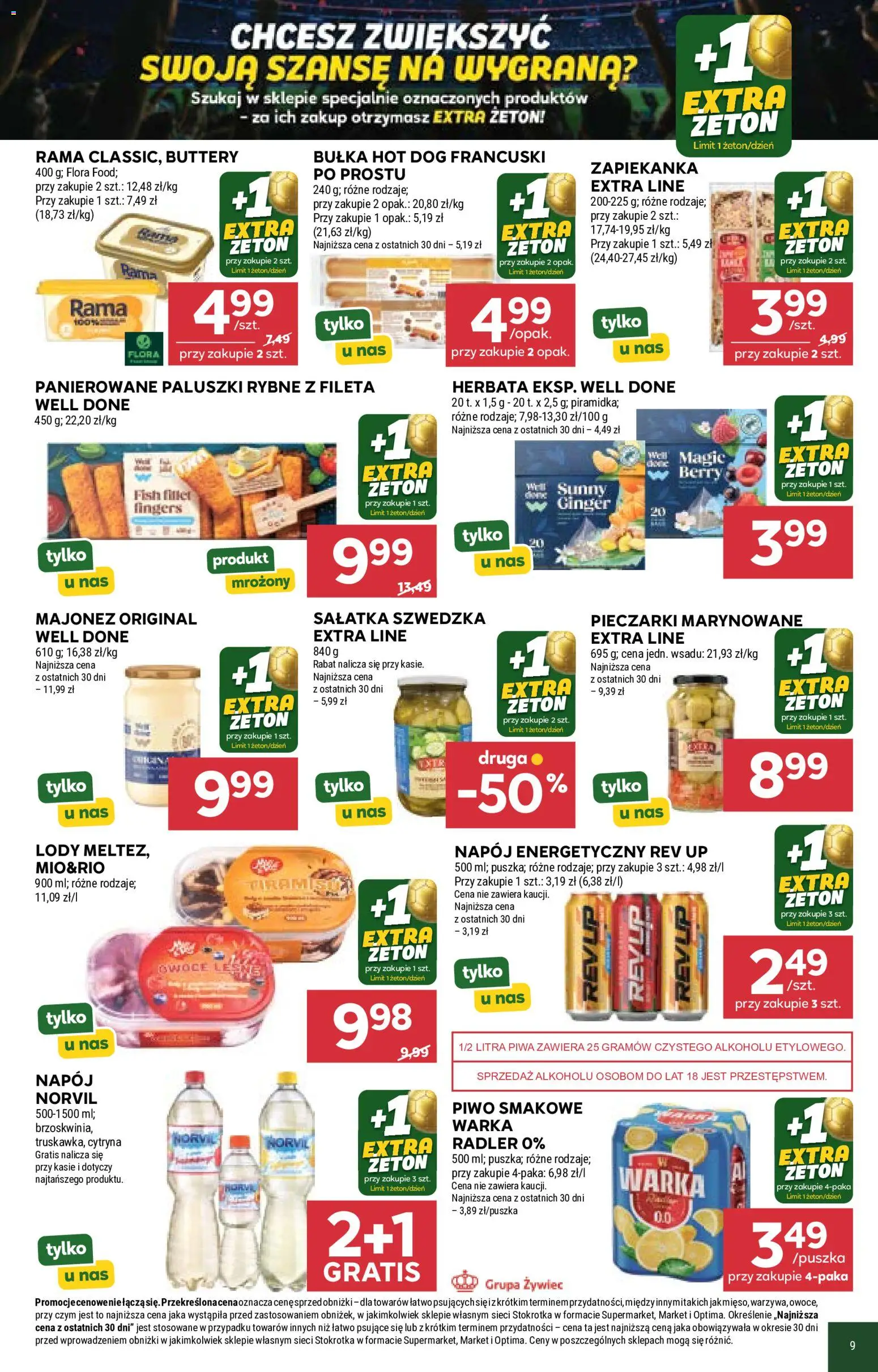 Stokrotka gazetka od 18.06.2026 | Strona: 9 | Produkty: Sałatka szwedzka, Warka, Paluszki, Lody