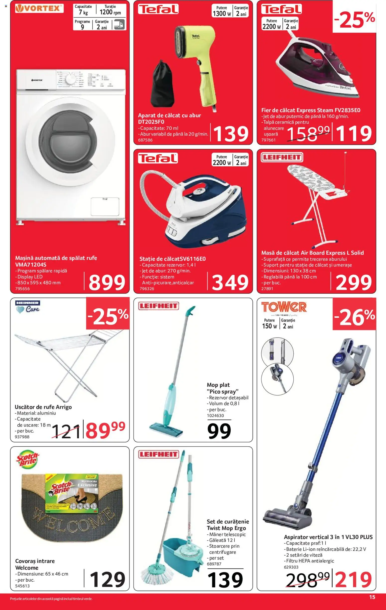 Noul catalog Selgros – valabil de la 26.06.2026 | Pagină: 15 | Produse: Uscător, Aspirator, Masă, Masă de călcat