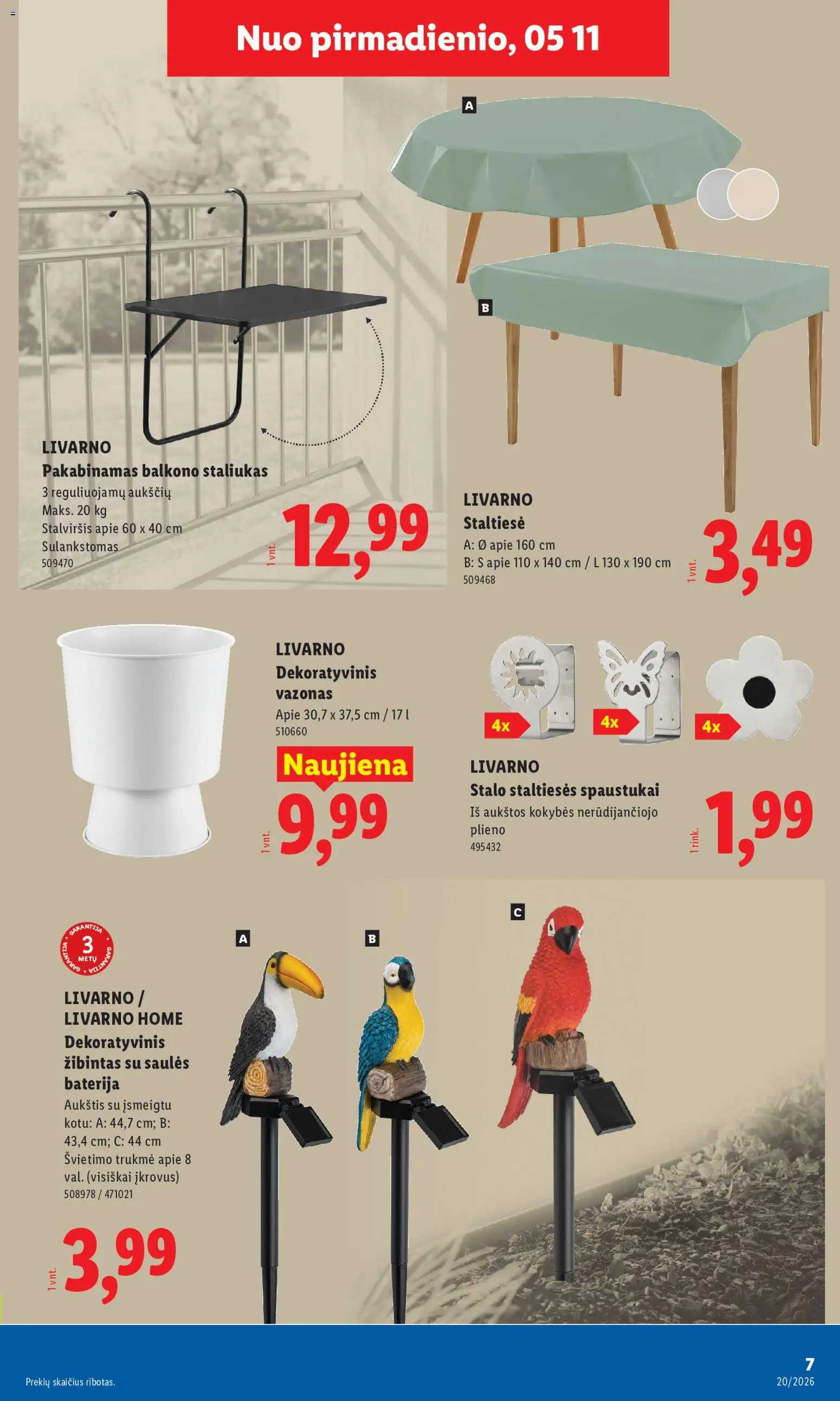 LIDL akcijos nuo 11.05.2026 | Puslapis: 7 | Prekių: Staltiesė, Baterija, Vazonas, Stalviršis