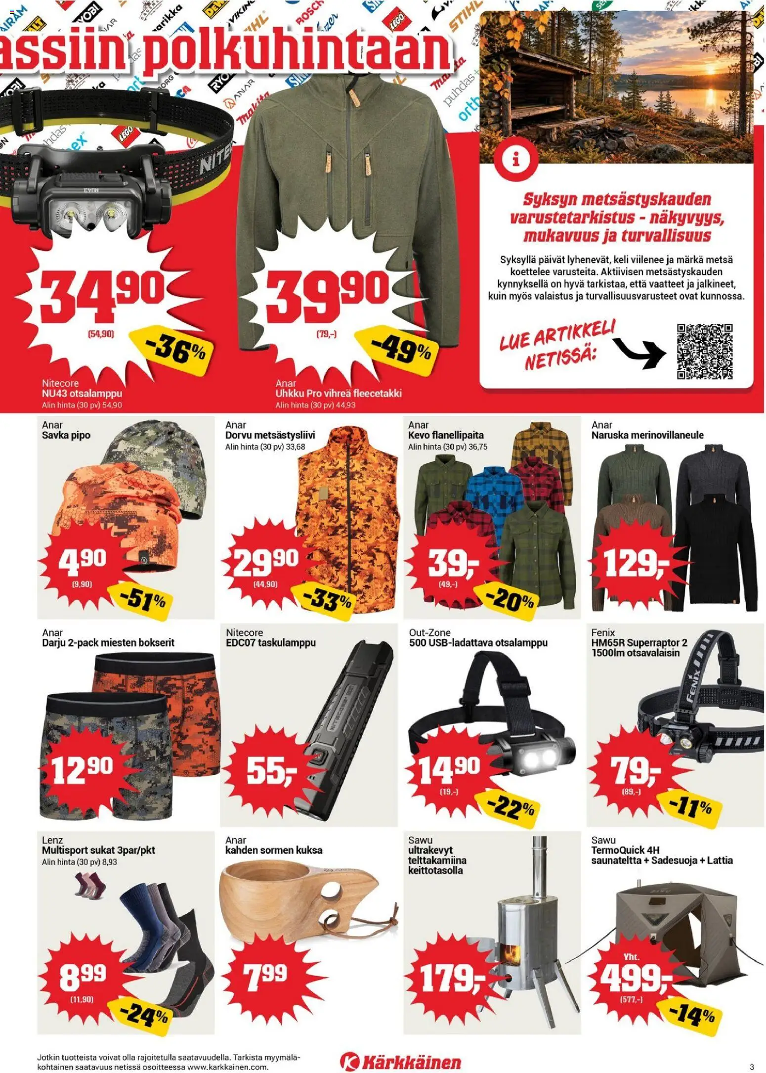 Kärkkäinen tarjoukset – voimassa 16/09/2026 alkaen | Sivu: 3 | Tuotteet: Sukat, Bokserit, Taskulamppu, Pipo