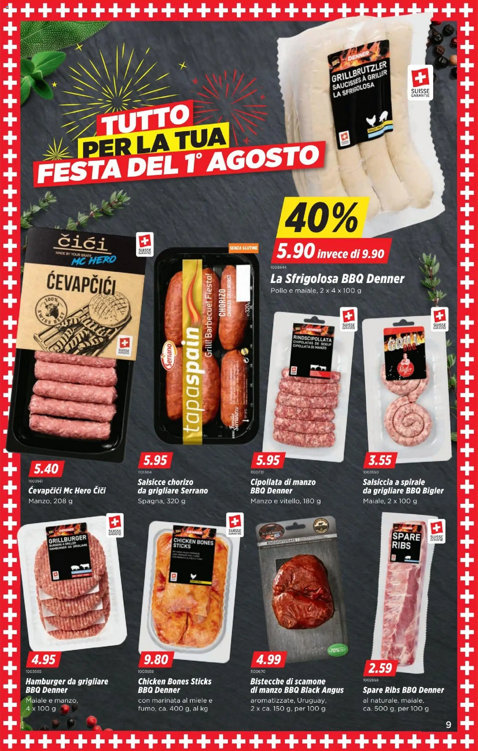 Denner aktionen IT – gültig ab 30.07.2026 | Seite: 9 | Produkte: Spare Ribs, Cevapcici, Grill, Miele
