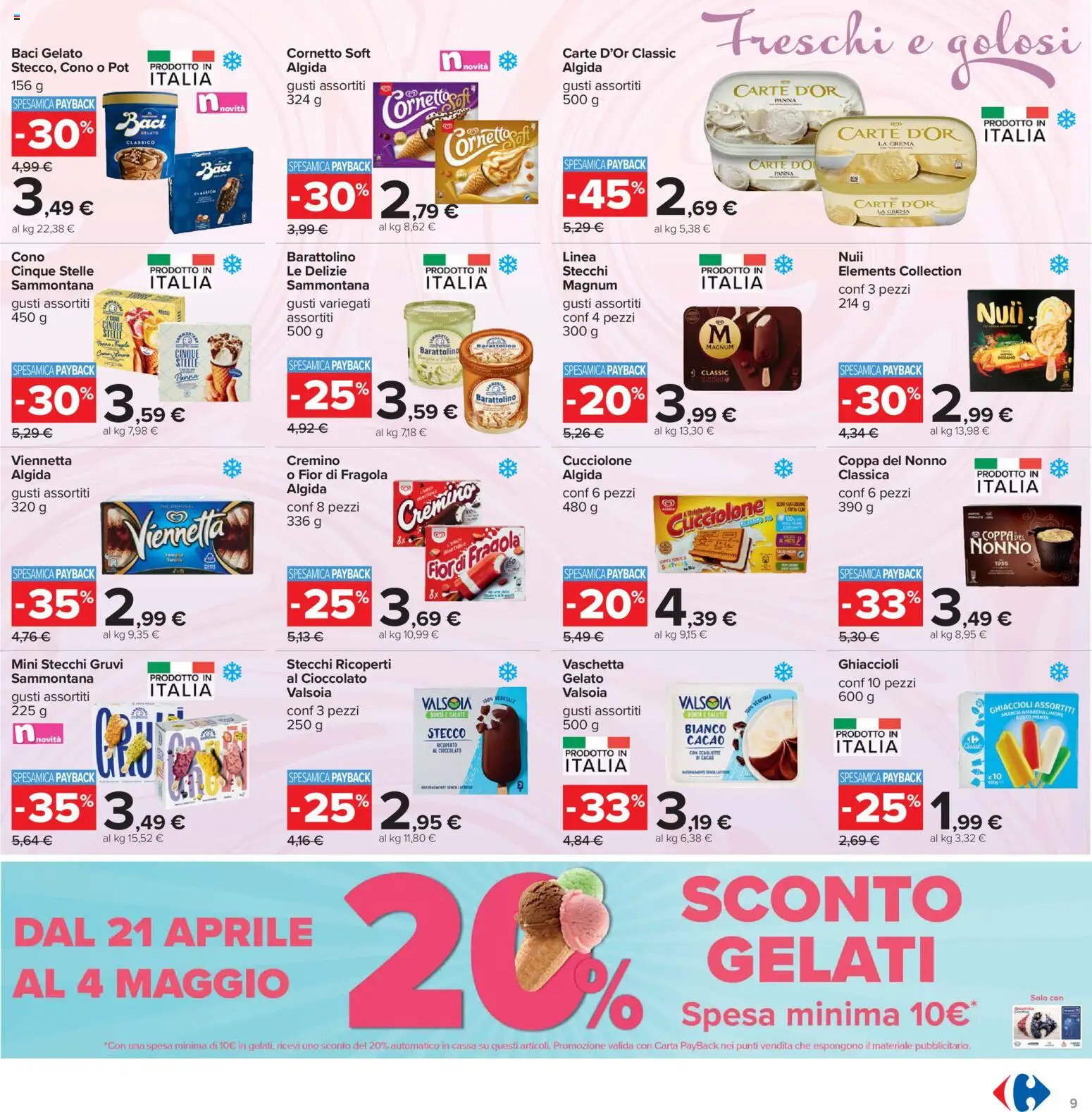 Volantino Carrefour del 21.04.2026 | Pagina: 9 | Prodotti: Cornetto, Panna, Gelato, Limone