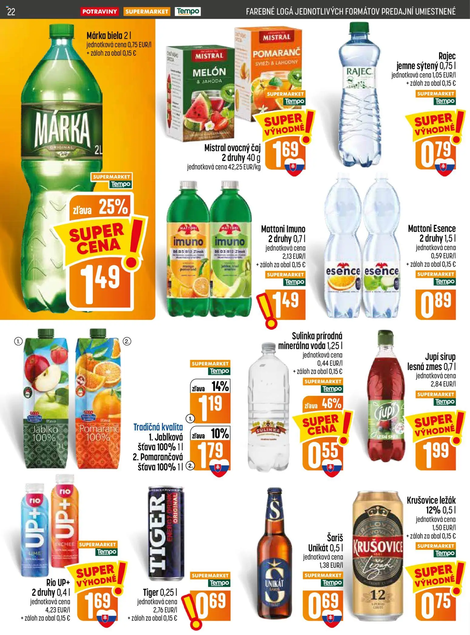 Nové COOP Jednota akcie – leták je platný od 13.08.2026 | Strana: 22 | Produkty: Krušovice, Voda, Minerálna voda, Melón