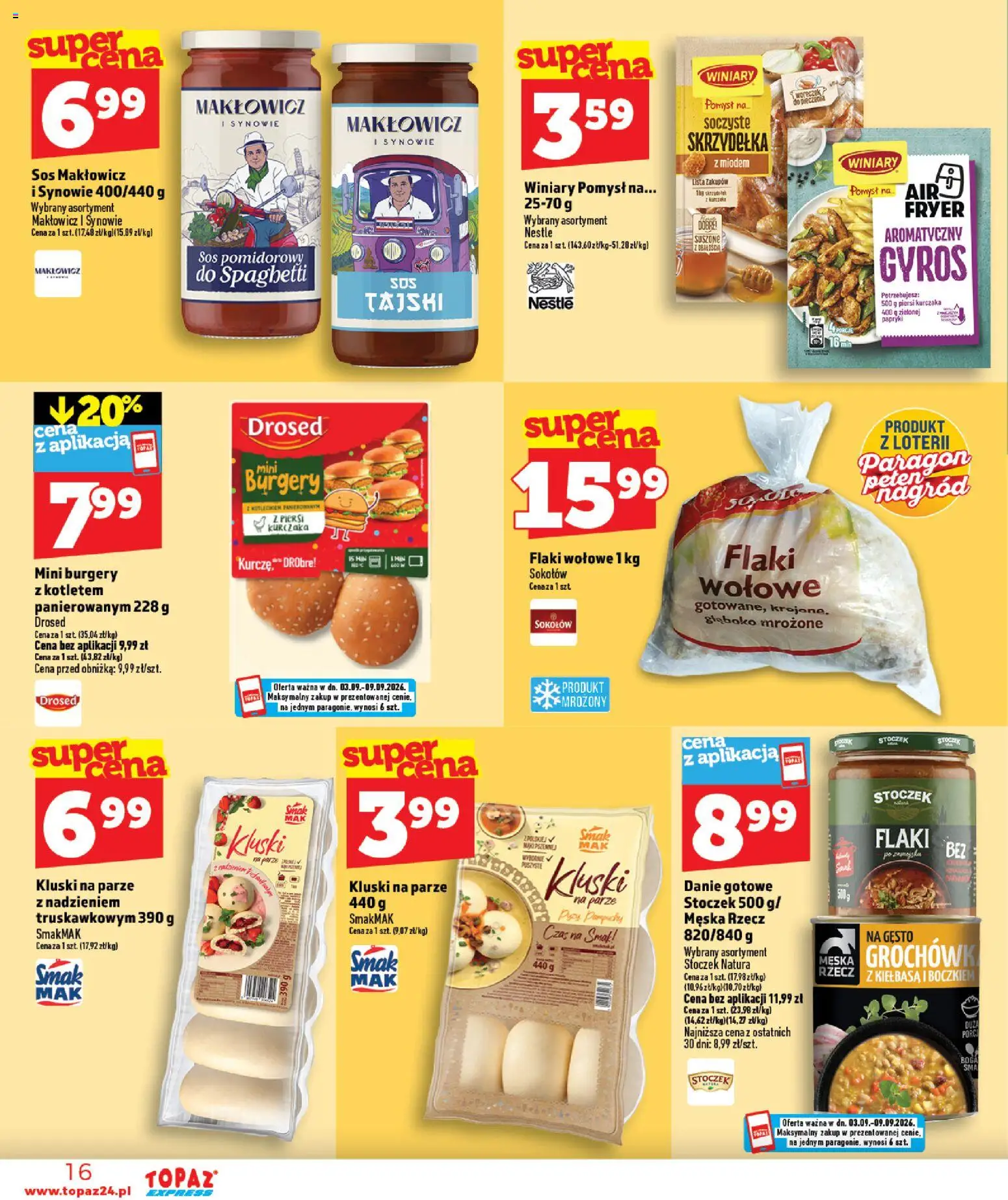 Topaz gazetka - Express od 03.09.2026 | Strona: 16 | Produkty: Papryki, Spaghetti, Gyros, Sos