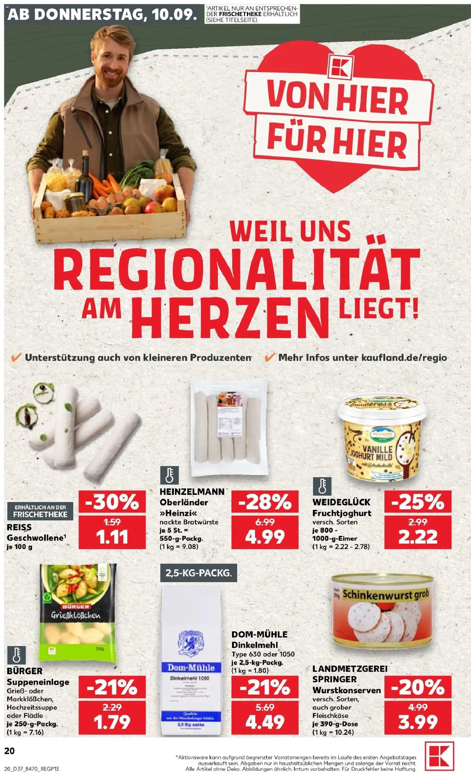 Prospekt Kaufland ab 10.09.2026 » Angebote Online zum Blättern | Seite: 20 | Produkte: Grieß, Burger, Fruchtjoghurt, Vanille