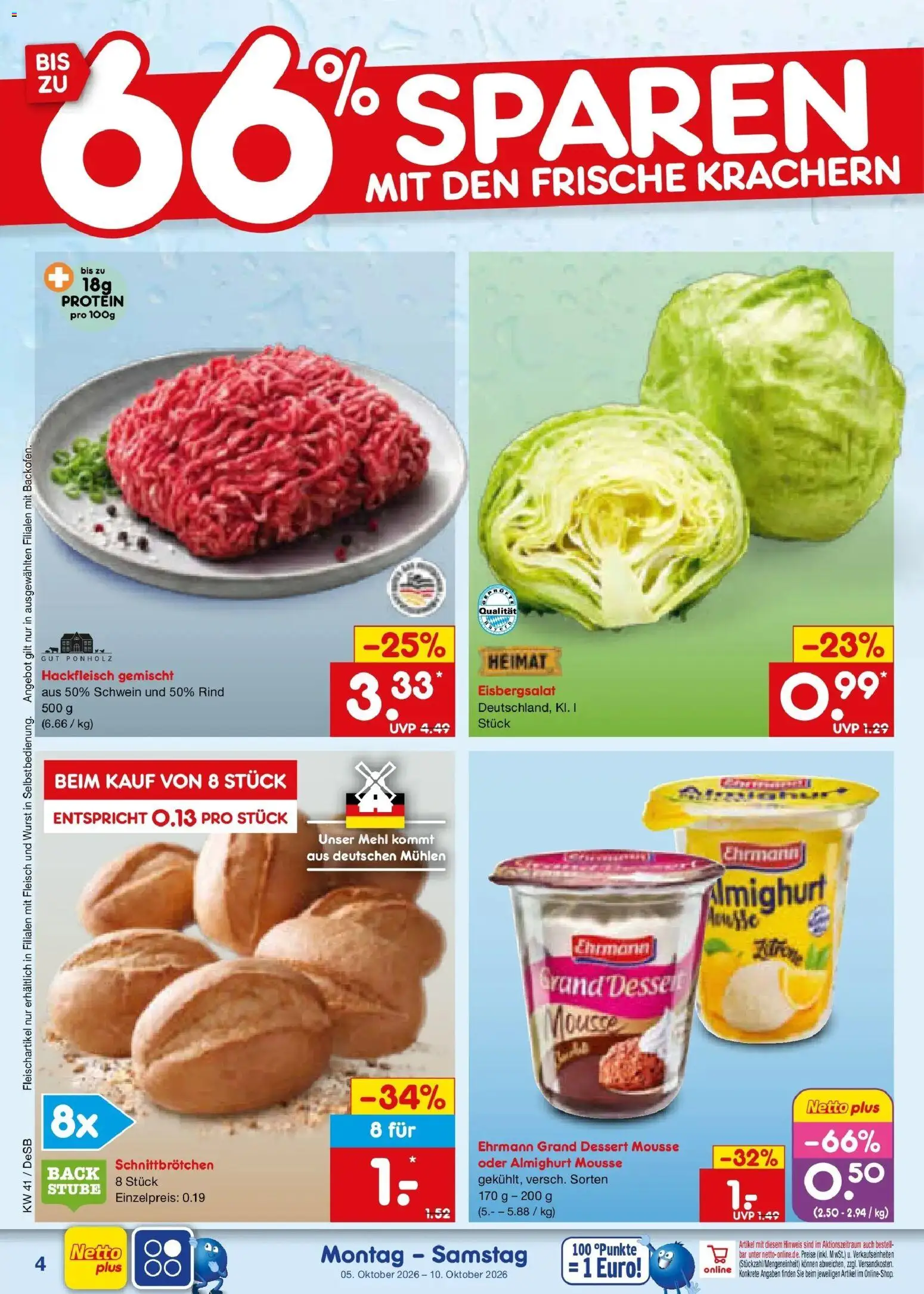 Netto Marken-Discount Prospekt Stuttgart (ab 05.10.2026) » Angebote | Seite: 4 | Produkte: Ehrmann almighurt, Ehrmann grand dessert, Wurst, Hackfleisch