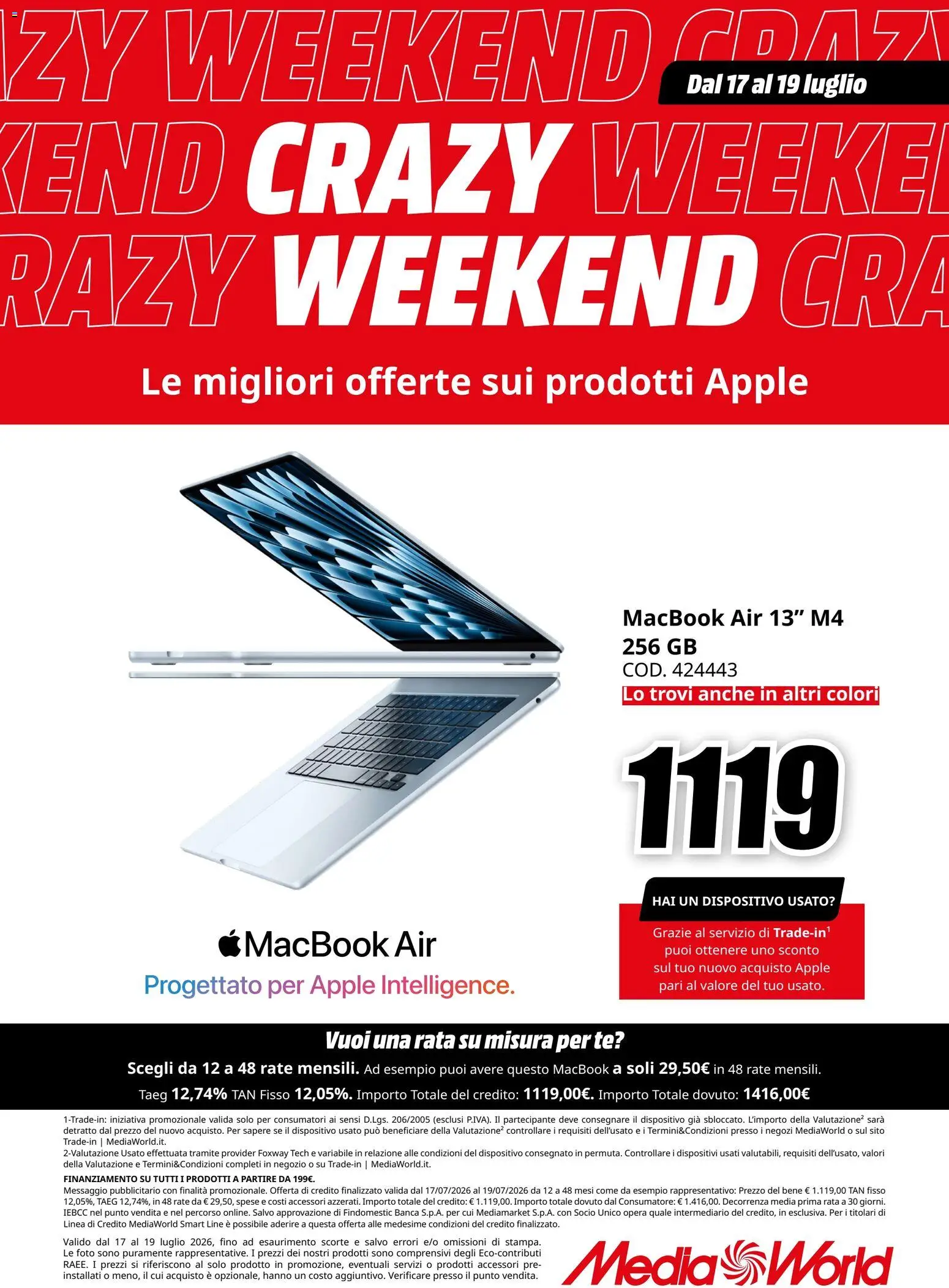 Volantino Media World del 17/07/2026 | Pagina: 5 | Prodotti: Macbook air, Tè, Macbook