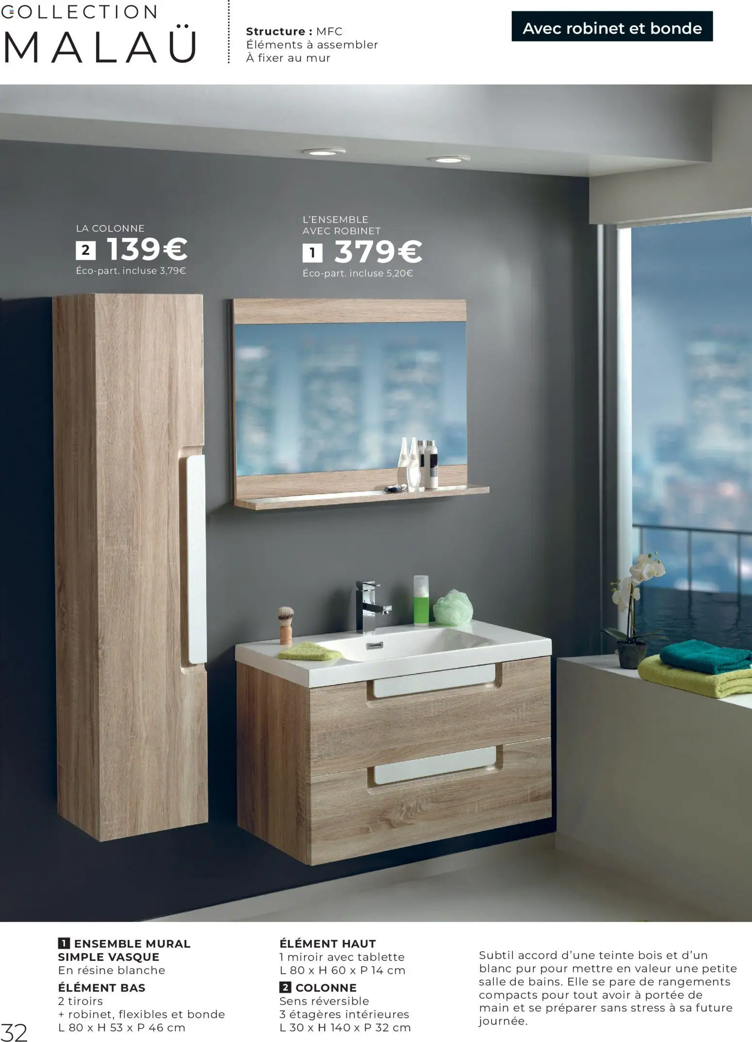 {H1} | Page: 32 | Produits: Tablette, Robinet, Tiroirs, Miroir