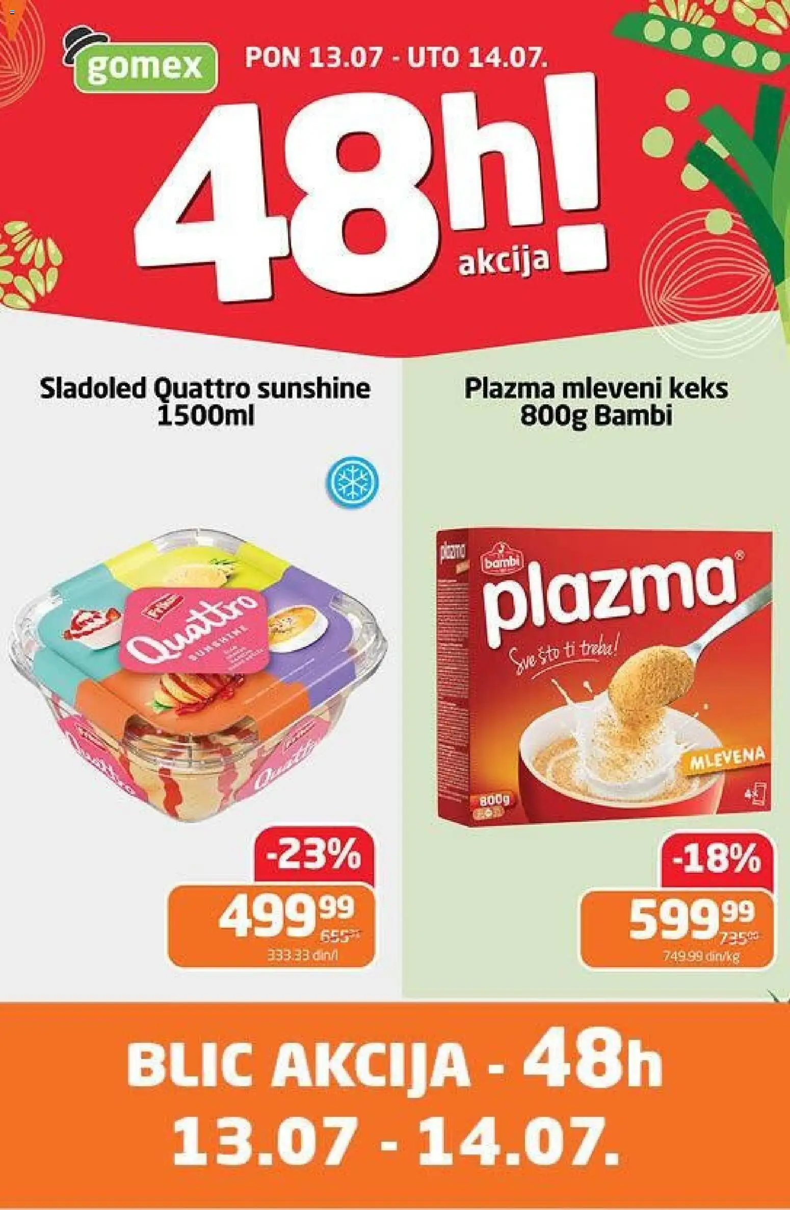 Gomex katalog - važi od 13.07.2026 | Strana: 1 | Proizvode: Mleveni keks, Keks, Sto, Plazma