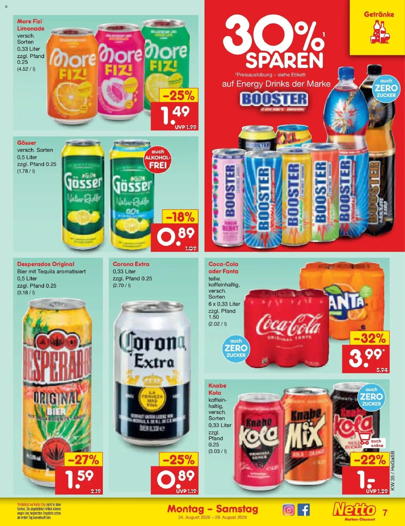 Netto Marken-Discount Prospekt Hannover (ab 24.08.2026) » Angebote | Seite: 7 | Produkte: Fanta, Bier, Tequila, Desperados