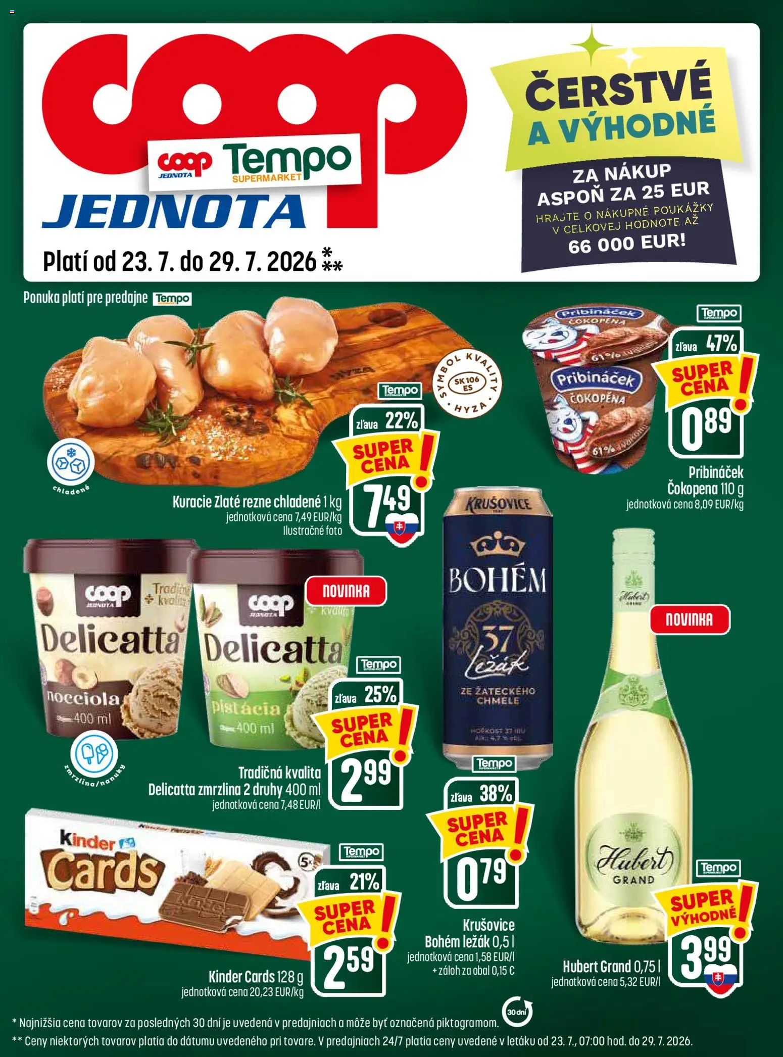 Nové COOP Jednota akcie – leták je platný od 23.07.2026 | Strana: 25 | Produkty: Kinder, Zmrzlina, Krušovice