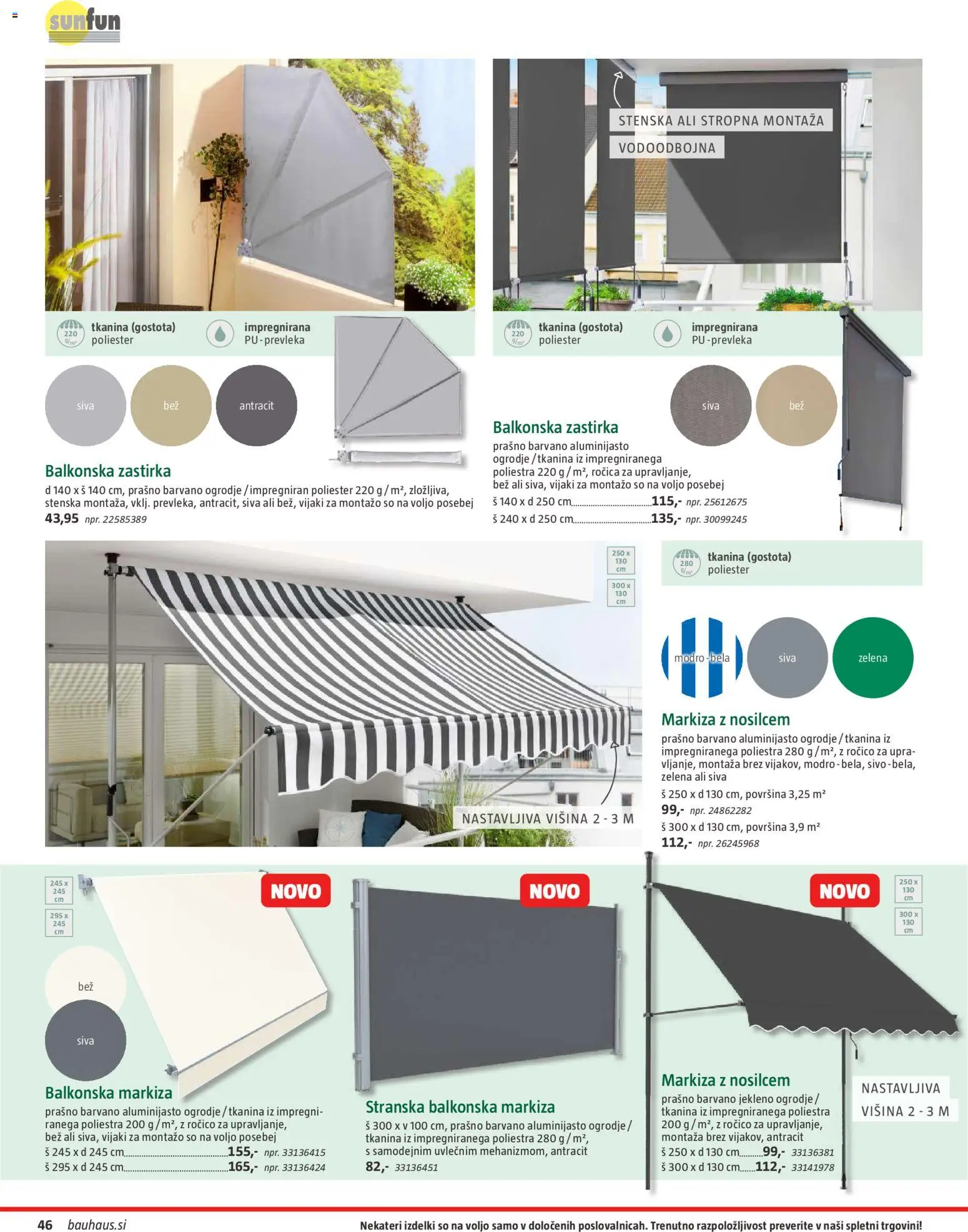 Novi Bauhaus katalog ponudbe – veljaven od 28.09.2026 | Stran: 46 | Izdelki: Markiza, Zastirka, Balkonska zastirka, Zelena