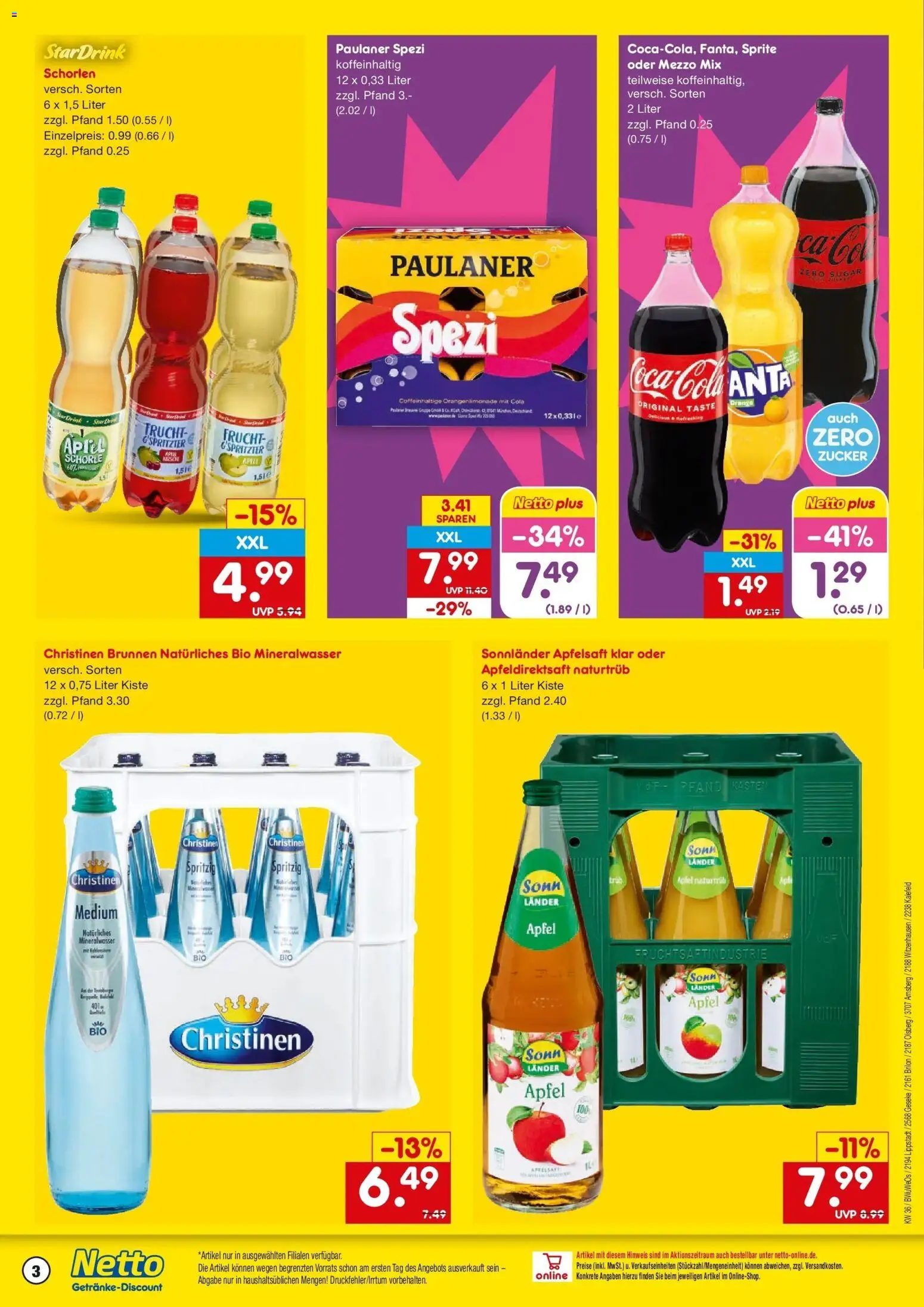 Netto Marken-Discount Prospekt Olsberg – gültig ab 31.08.2026 | Seite: 3 | Produkte: Mezzo mix, Paulaner spezi, Mineralwasser, Oder mezzo mix