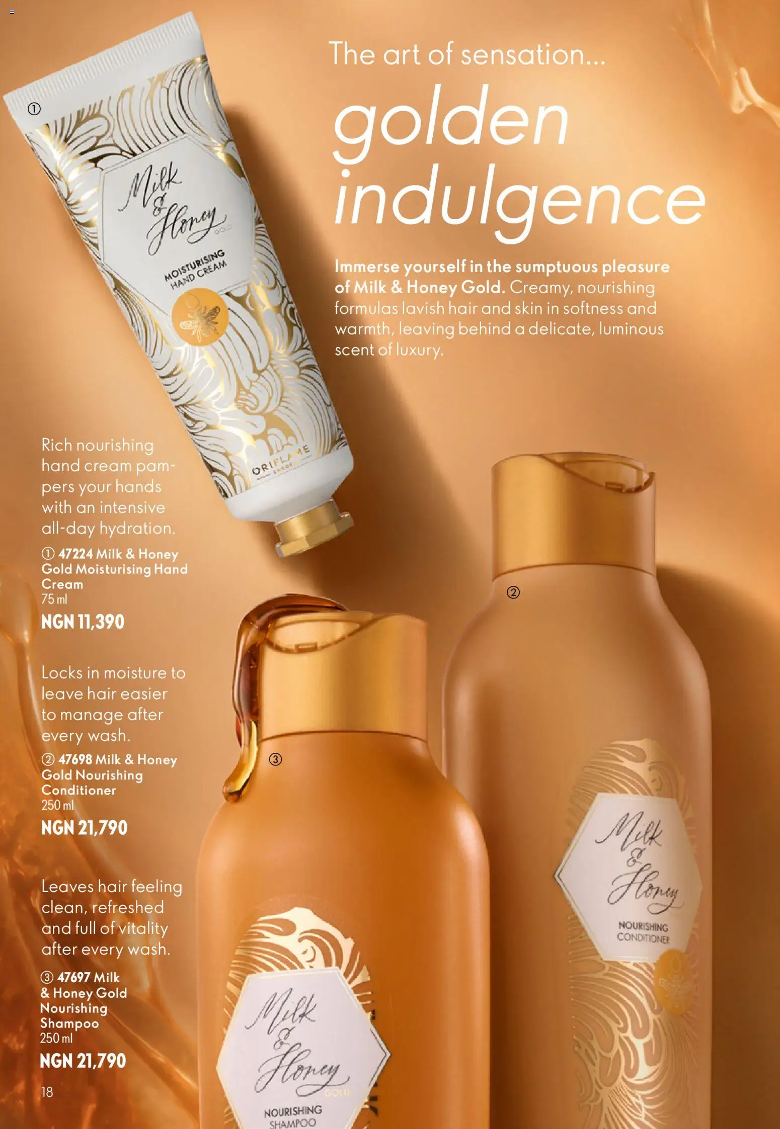 Oriflame - eCatalogue 10 valid from 01/10/2026 | Page: 18 | Products: Hand cream, Honey, Milk, Shampoo