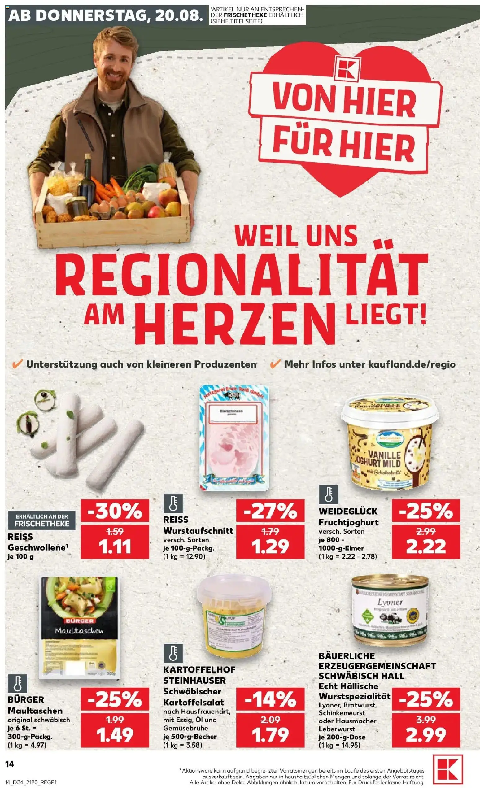 Prospekt Kaufland ab 20.08.2026 » Angebote Online zum Blättern | Seite: 14 | Produkte: Joghurt, Burger, Fruchtjoghurt, Maultaschen
