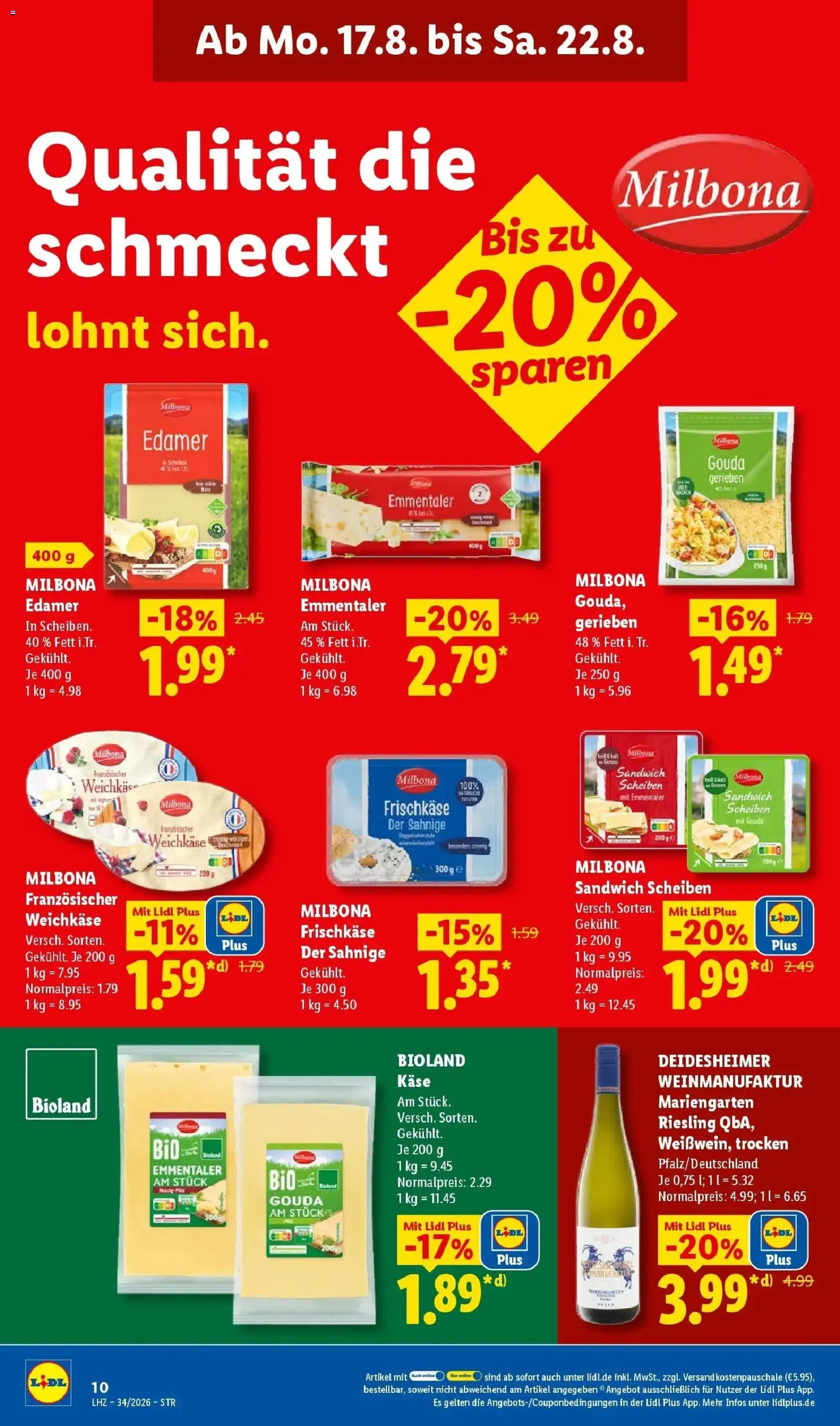 Lidl Prospekt Pocking – gültig ab 17.08.2026 | Seite: 20 | Produkte: Käse, Gouda, Edamer, Frischkase