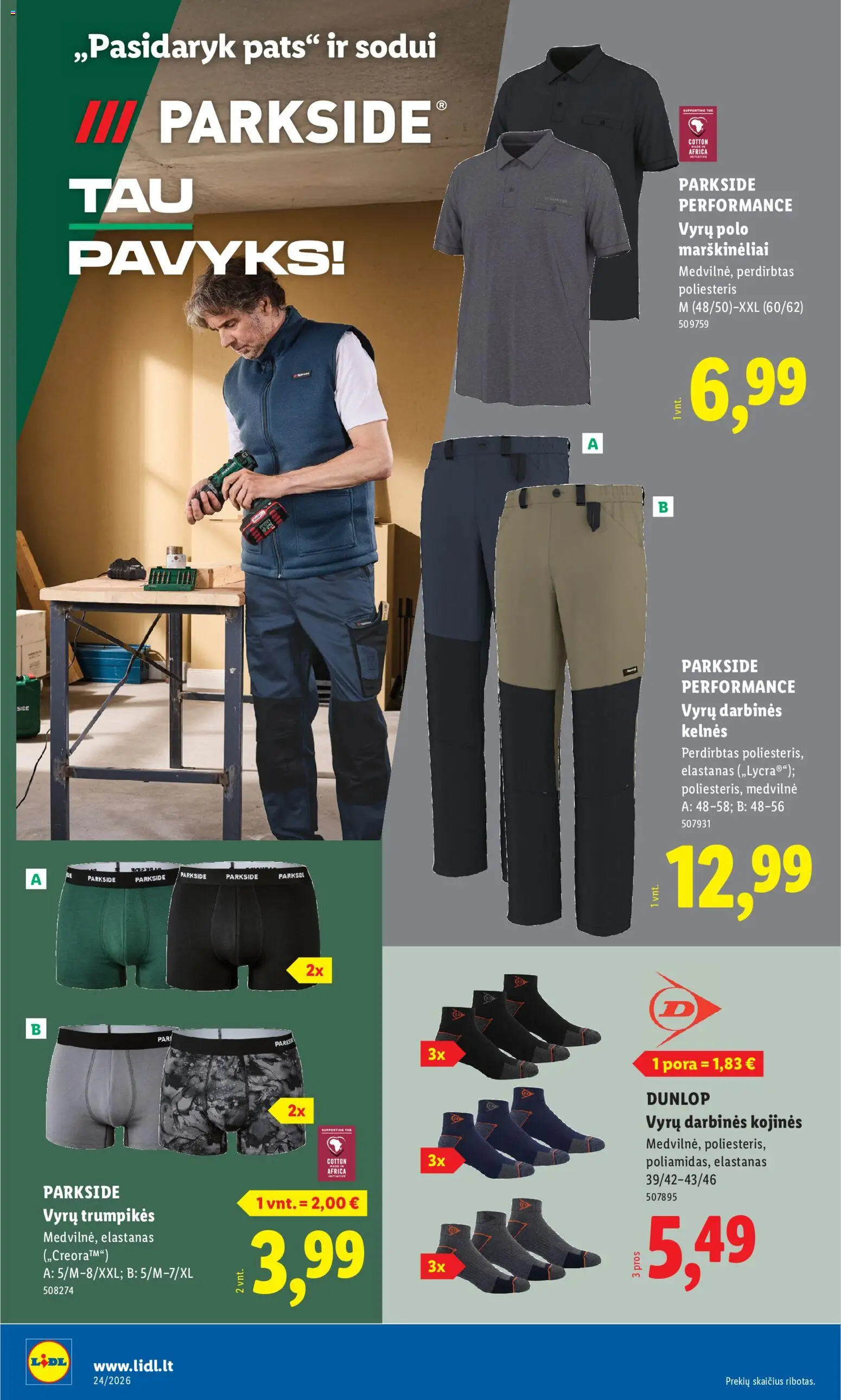 LIDL akcijos nuo 08.06.2026 | Puslapis: 22 | Prekių: Marškinėliai, Kelnes, Kojinės, Trumpikės