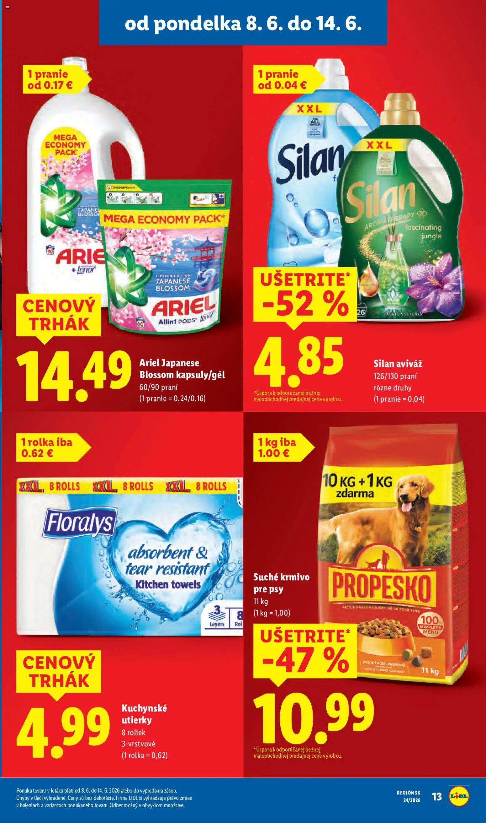 Nové Lidl akcie – leták je platný od 08.06.2026 | Strana: 23 | Produkty: Silan, Aviváž, Ariel, Lenor