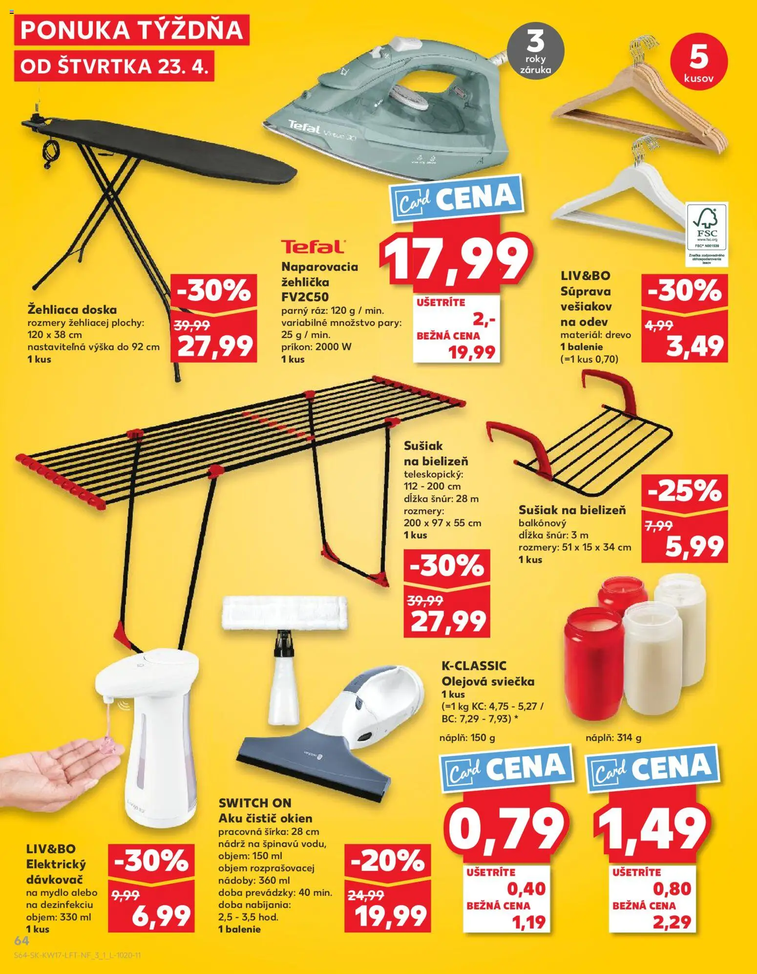 Nové Kaufland akcie – leták je platný od 23.04.2026 | Strana: 64 | Produkty: Naparovacia žehlička, Žehlička, Čistič okien, Aku
