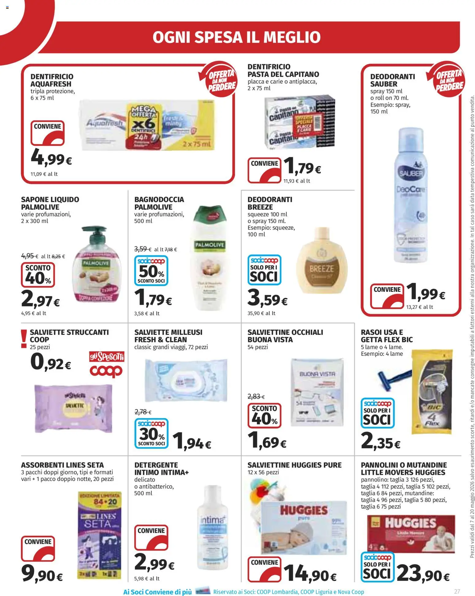 Volantino Ipercoop del 07.05.2026 | Pagina: 27 | Prodotti: Pannolini, Dentifricio, Detergente, Intimo