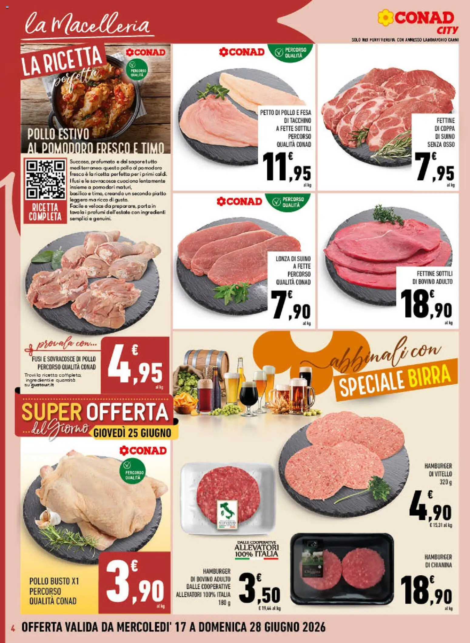 Volantino Conad del 17.06.2026 | Pagina: 4 | Prodotti: Bovino, Suino, Piatto, Hamburger