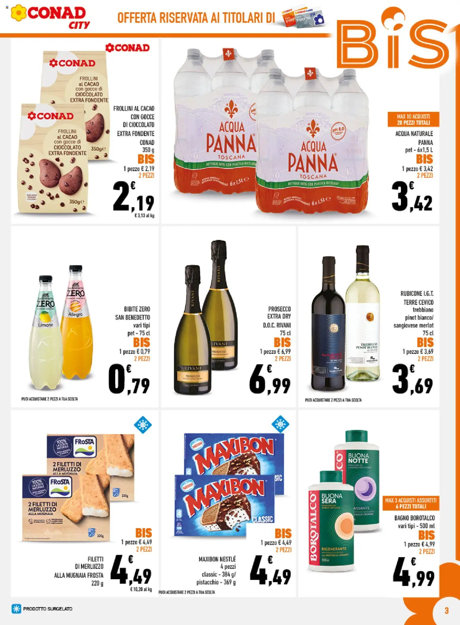 Volantino Conad del 04.06.2026 | Pagina: 3 | Prodotti: Acqua Panna, Cioccolato, Acqua, Limone