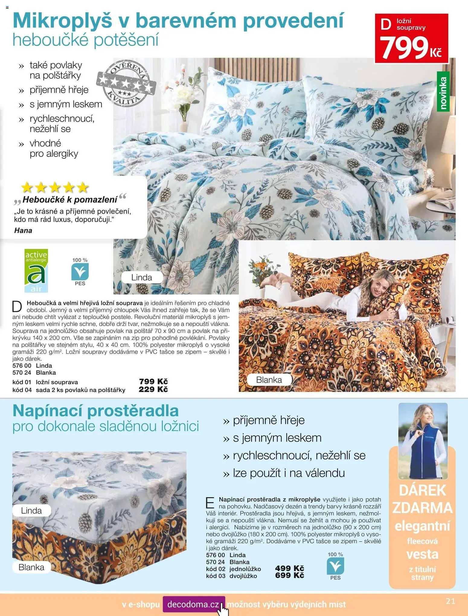 Decodoma katalog Podzim 2026 od 01.09.2026 | Strana: 21 | Produkty: Polštářky, Vesta, Prostěradla, Barvy