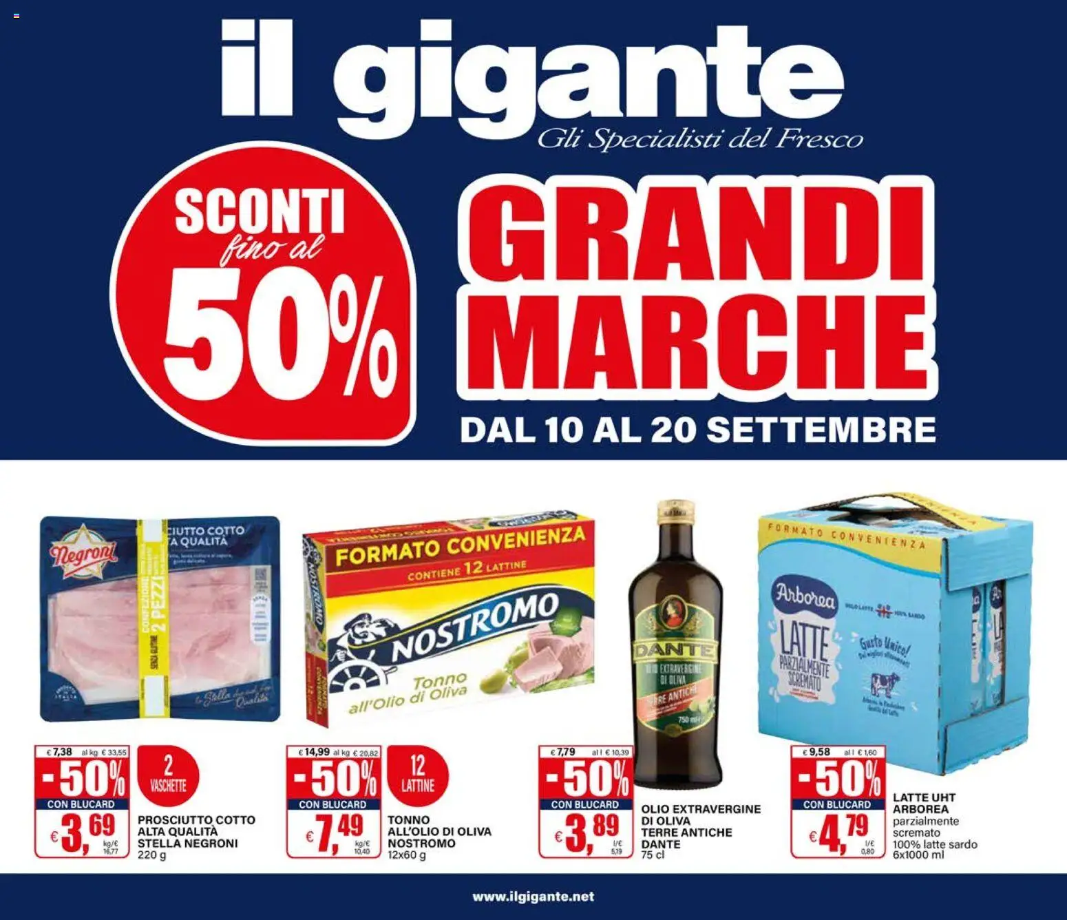 Volantino Il Gigante del 10/09/2026 | Pagina: 1 | Prodotti: Latte, Prosciutto, Tonno, Vaschette