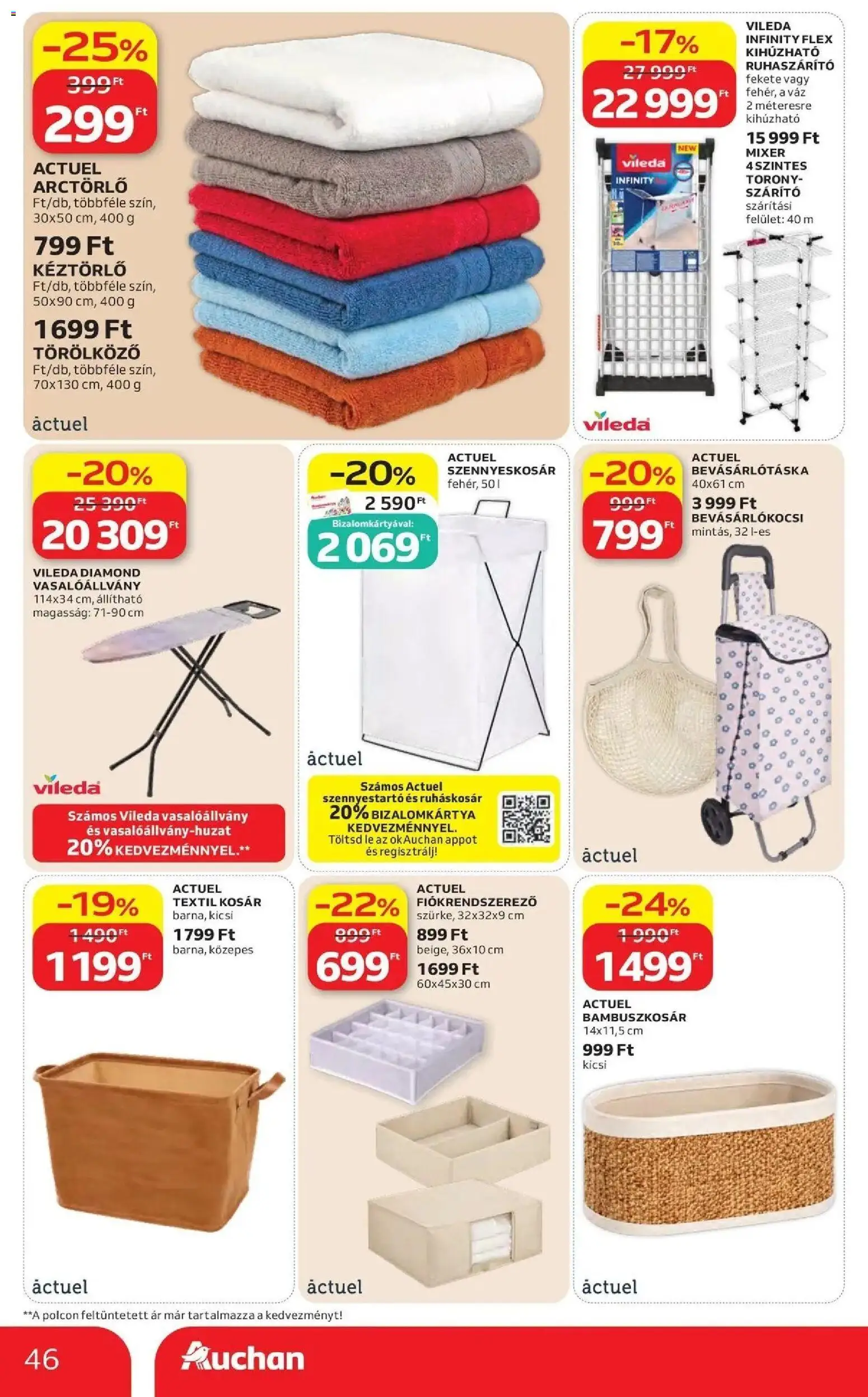 Auchan akciós újság Szolnok - 2026.10.22. -tól/töl > akció, lapozható szórólap 🛍️ | Oldal: 46 | Termékek: Szennyeskosár, Szárító, Kosár, Ruháskosár