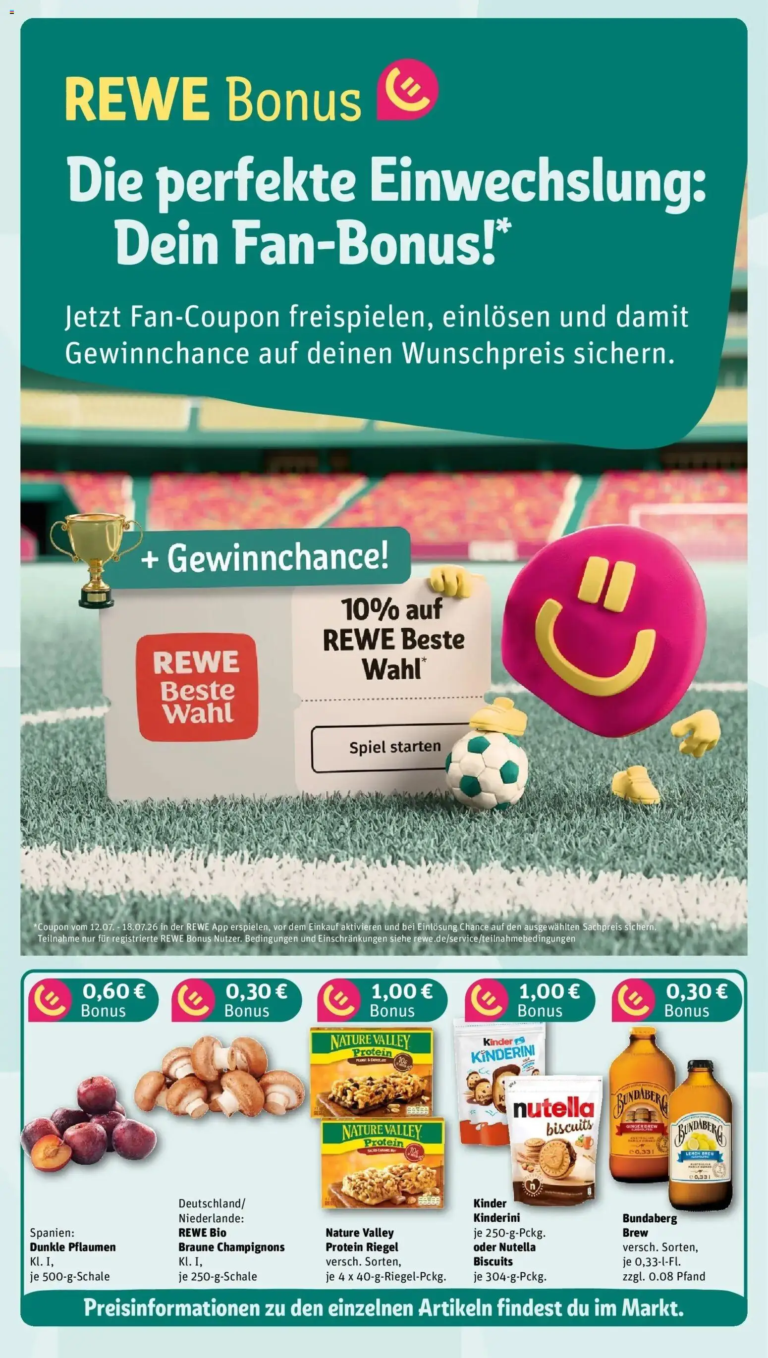 Rewe Prospekt Schmalkalden – gültig ab 13.07.2026 | Seite: 3 | Produkte: Spiel, Pflaumen, Nutella, Champignons