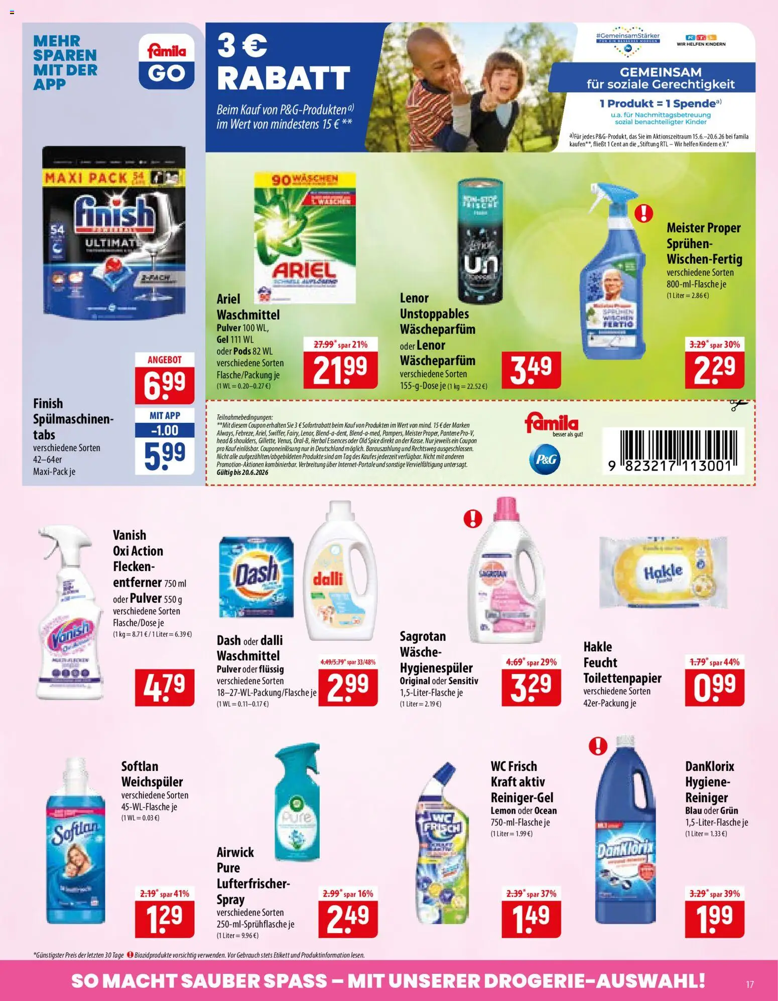 Famila Prospekt – gültig ab 15.06.2026 | Seite: 17 | Produkte: Lenor, Ariel, Finish, Waschmittel