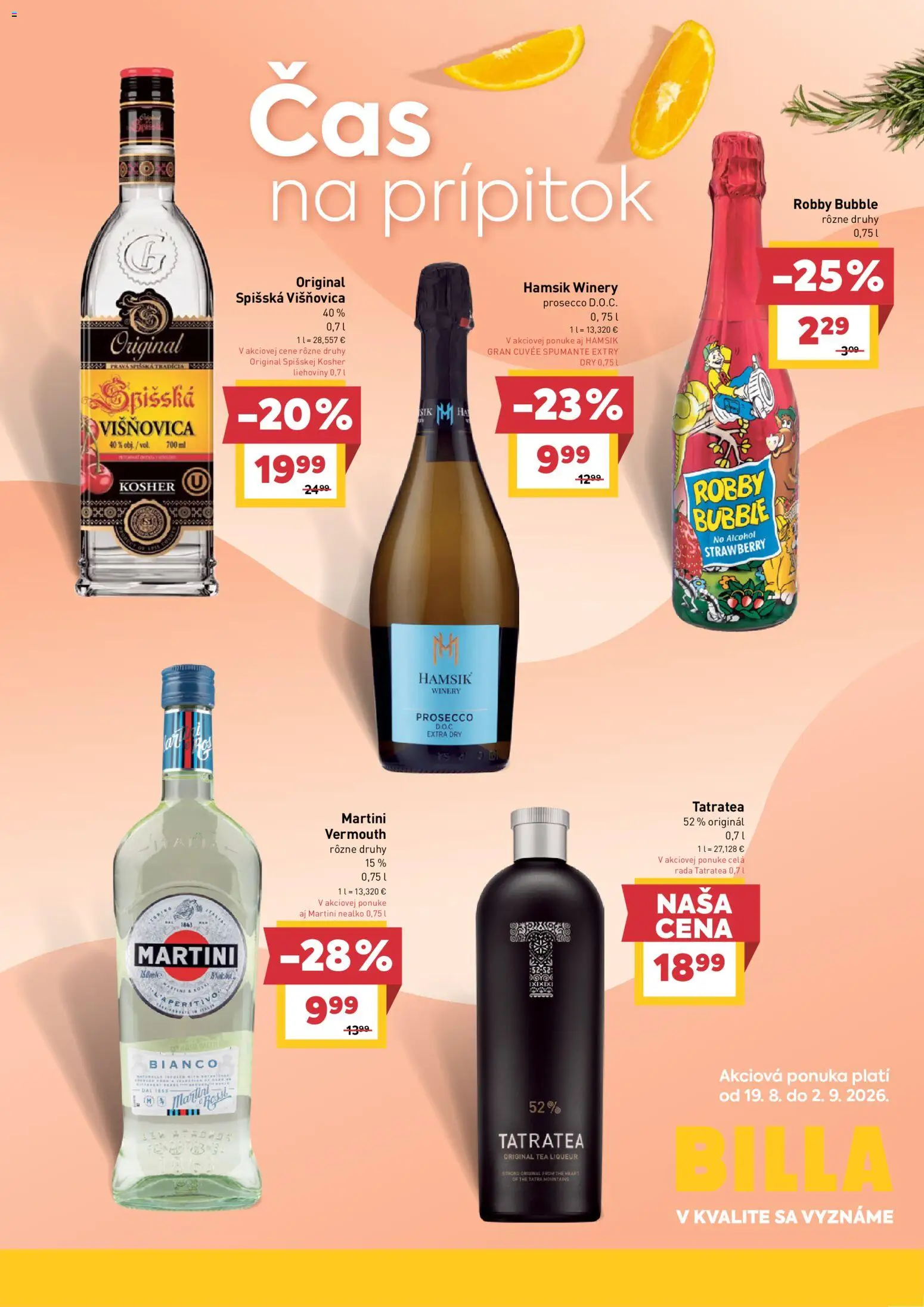 Nové Billa akcie – leták je platný od 19.08.2026 | Strana: 3 | Produkty: Prosecco, Martini