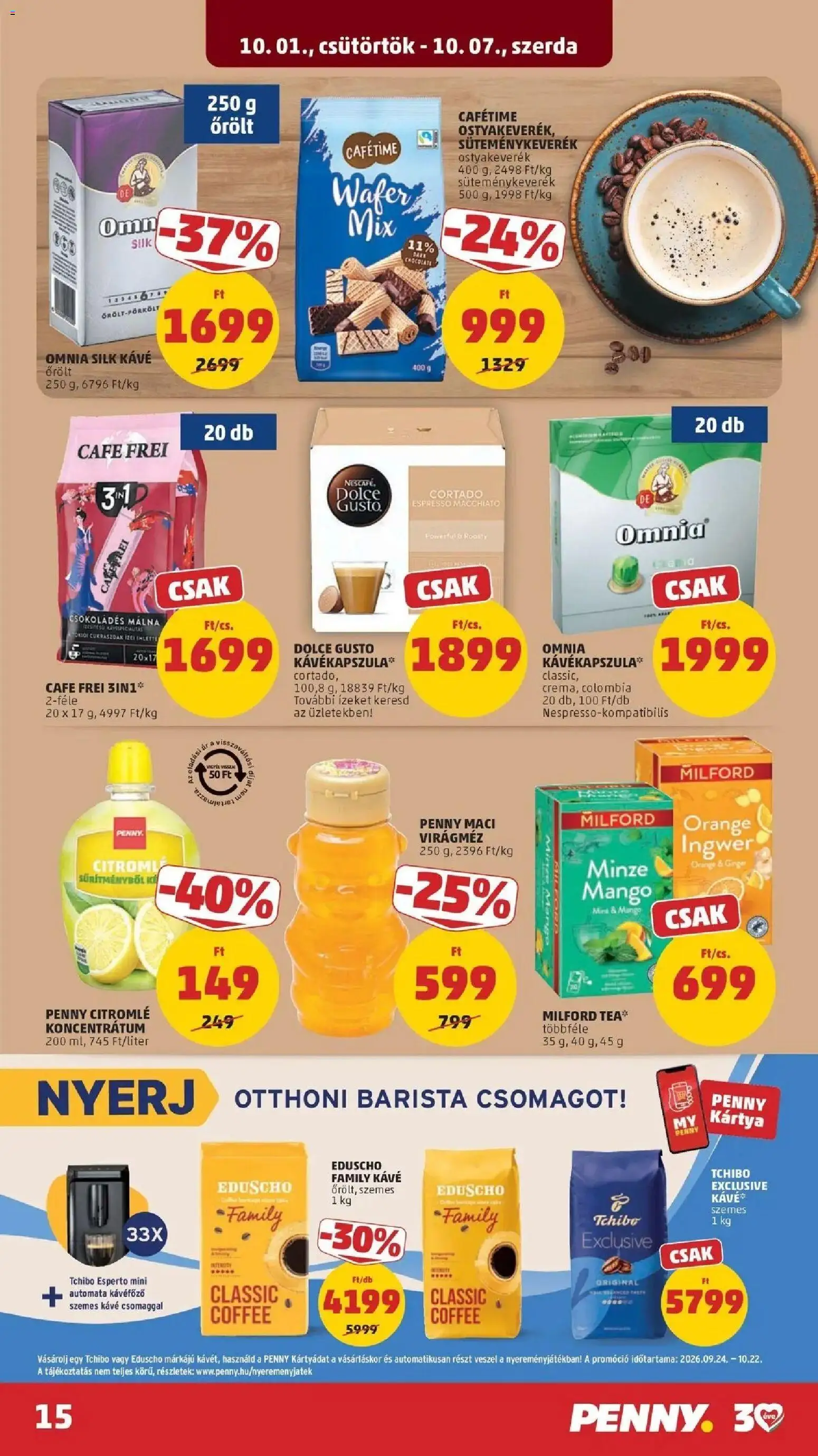 PENNY aktuális akciós újság: 2026.09.30.-tól lapozható | Oldal: 15 | Termékek: Dolce Gusto, Kávékapszula, Cafe Frei, Mangó