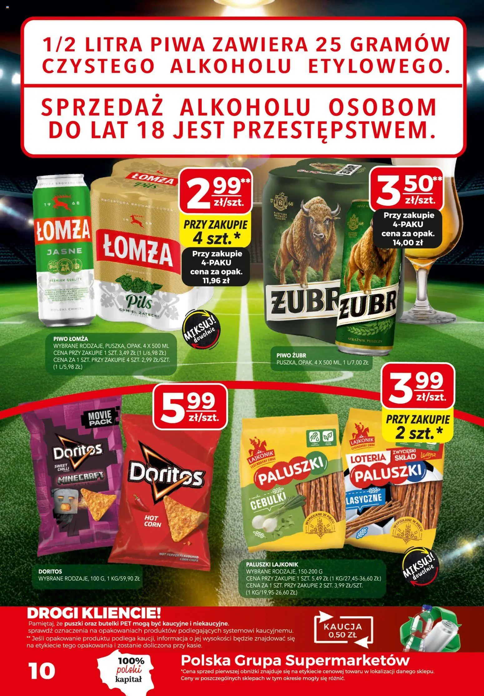 Top Market gazetka od 16.07.2026 | Strona: 10 | Produkty: Piwo żubr, Doritos, Paluszki, Piwo