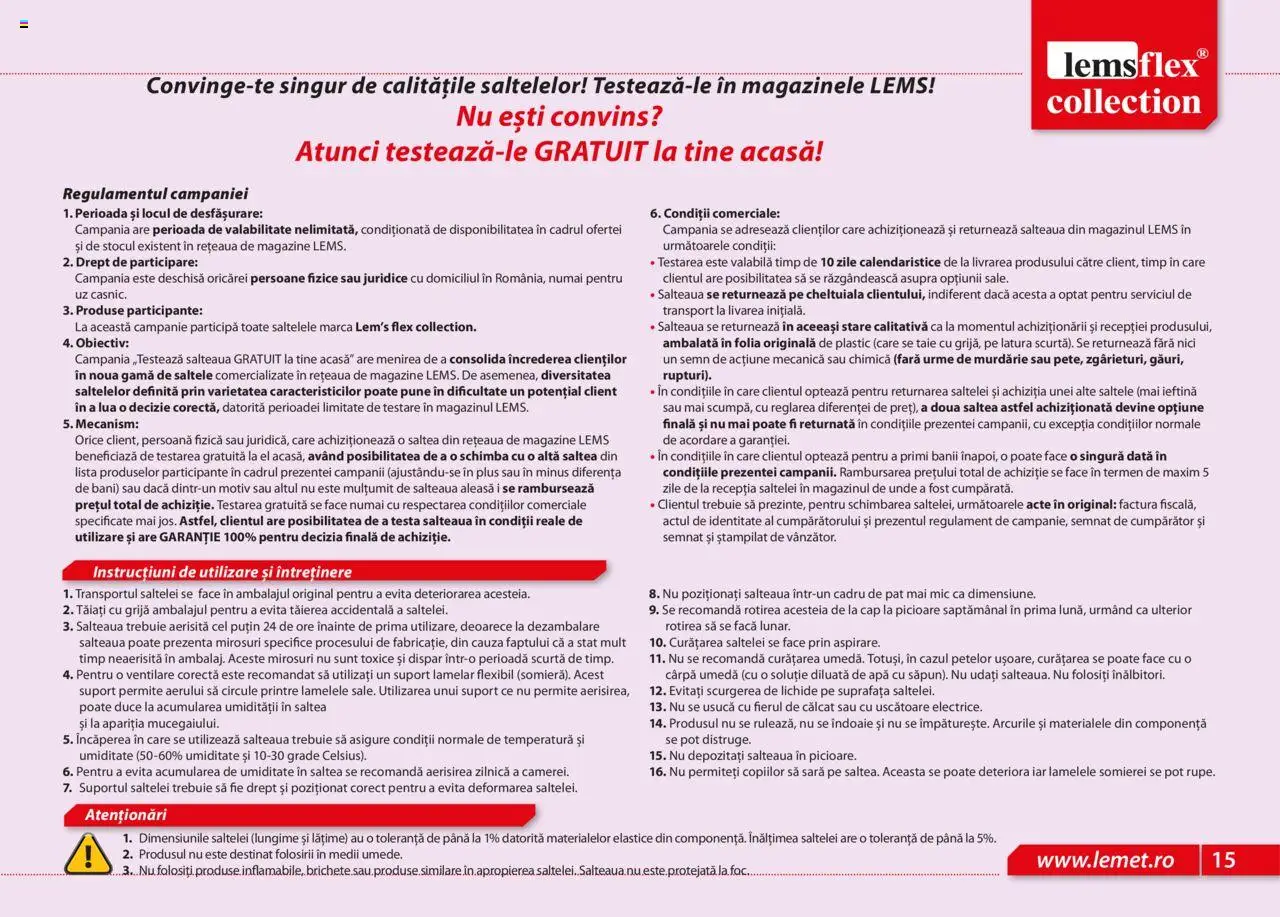 Noul catalog Lem’s – valabil de la 17.11.2023 | Pagină: 15 | Produse: Pat, Saltea, Apă