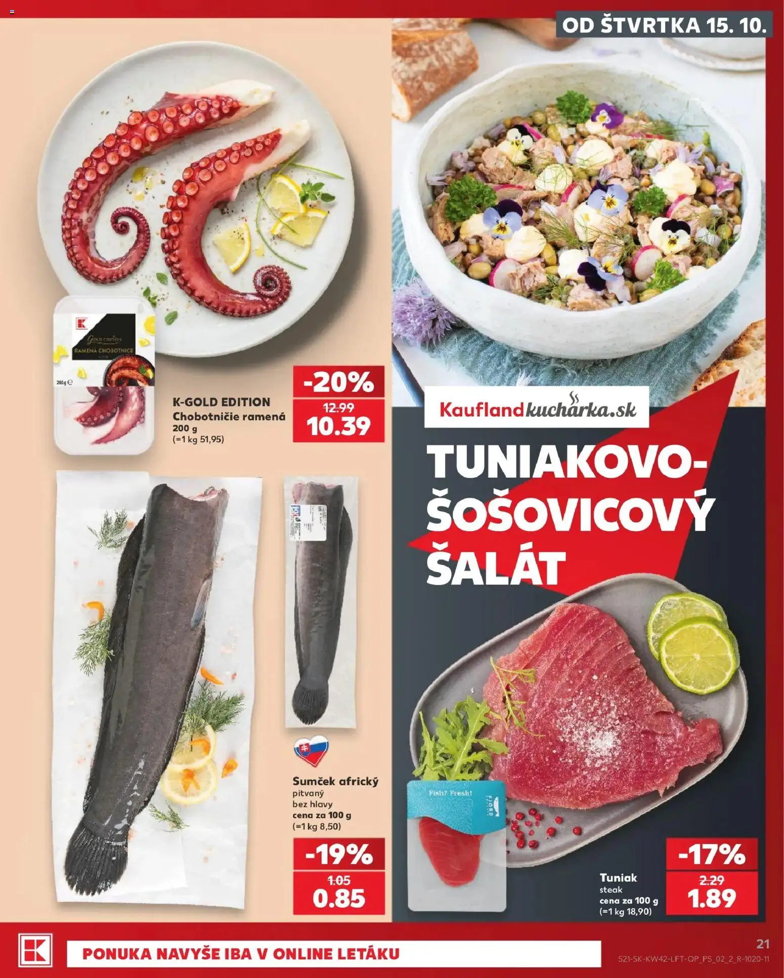 Nové Kaufland akcie – leták je platný od 15.10.2026 | Strana: 21 | Produkty: Tuniak, Šalát, Steak