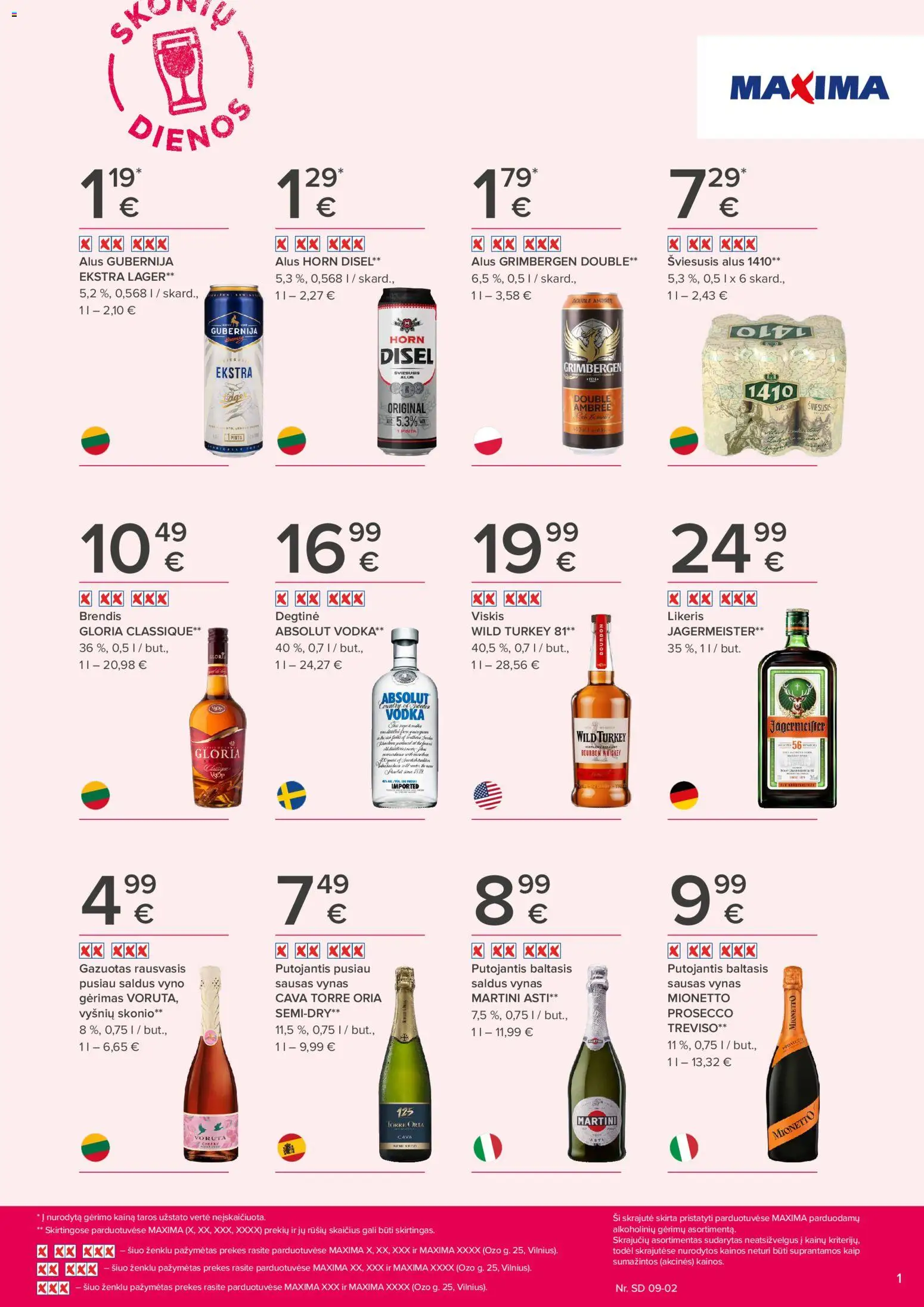 MAXIMA akcijos nuo 2026.08.20 | Puslapis: 1 | Prekių: Degtinė, Viskis, Vynas, Alus
