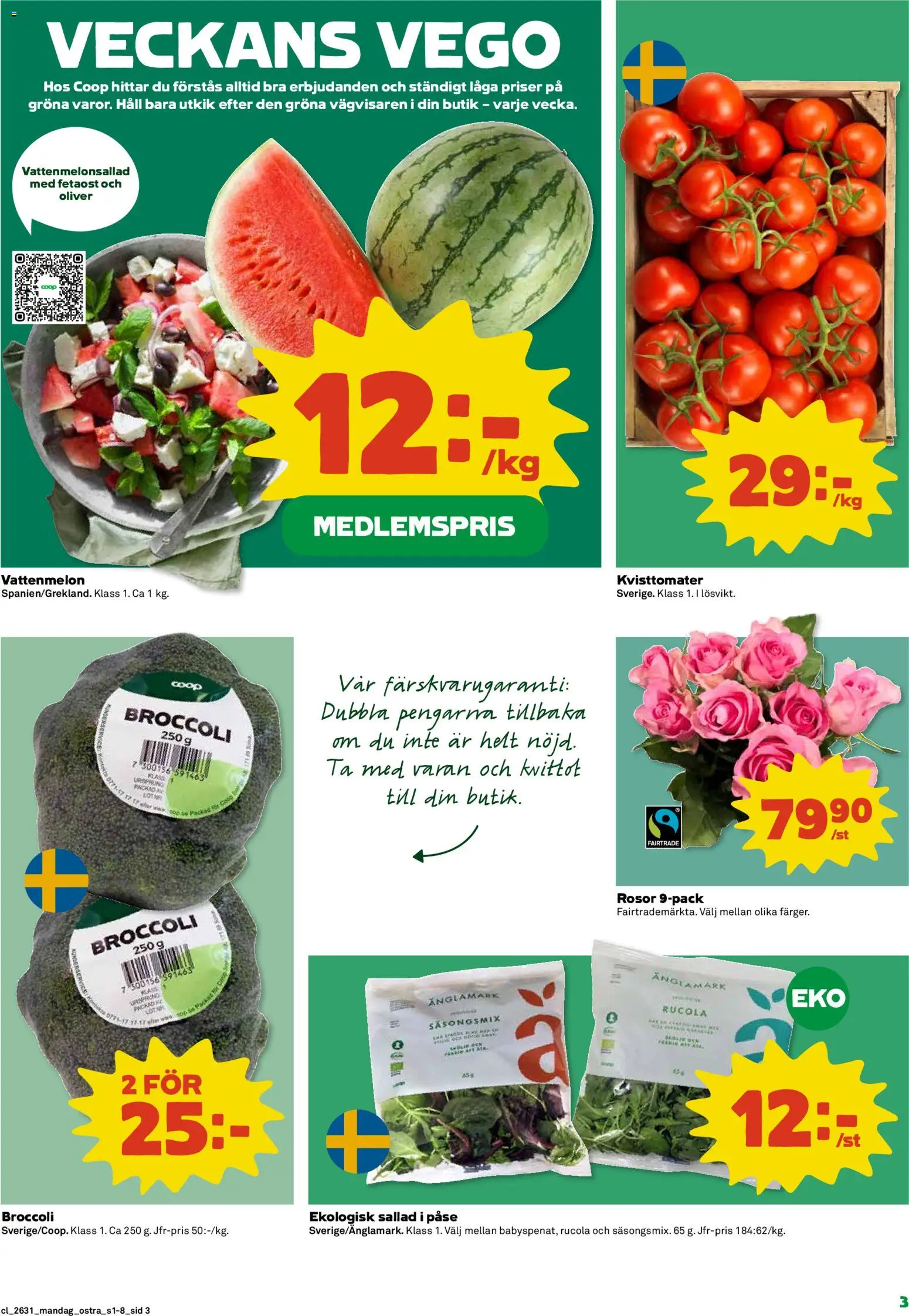 Coop reklamblad aktuell från 27/07/2026 | Sida: 3 | Produkter: Oliver, Vattenmelon, Fetaost, Häll