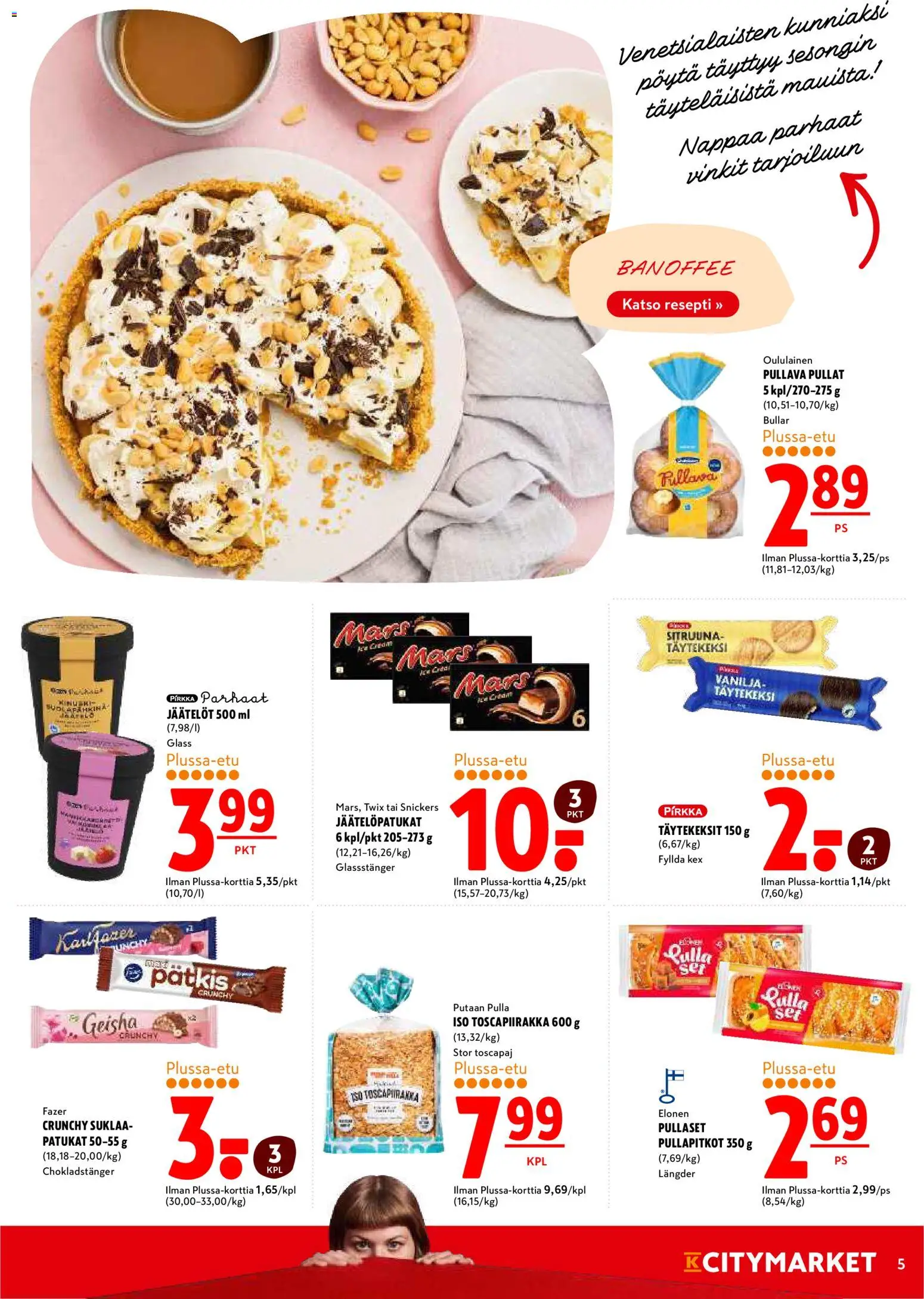 K-Citymarket tarjoukset – voimassa 27/08/2026 alkaen | Sivu: 5 | Tuotteet: Pöytä, Suklaa, Pulla