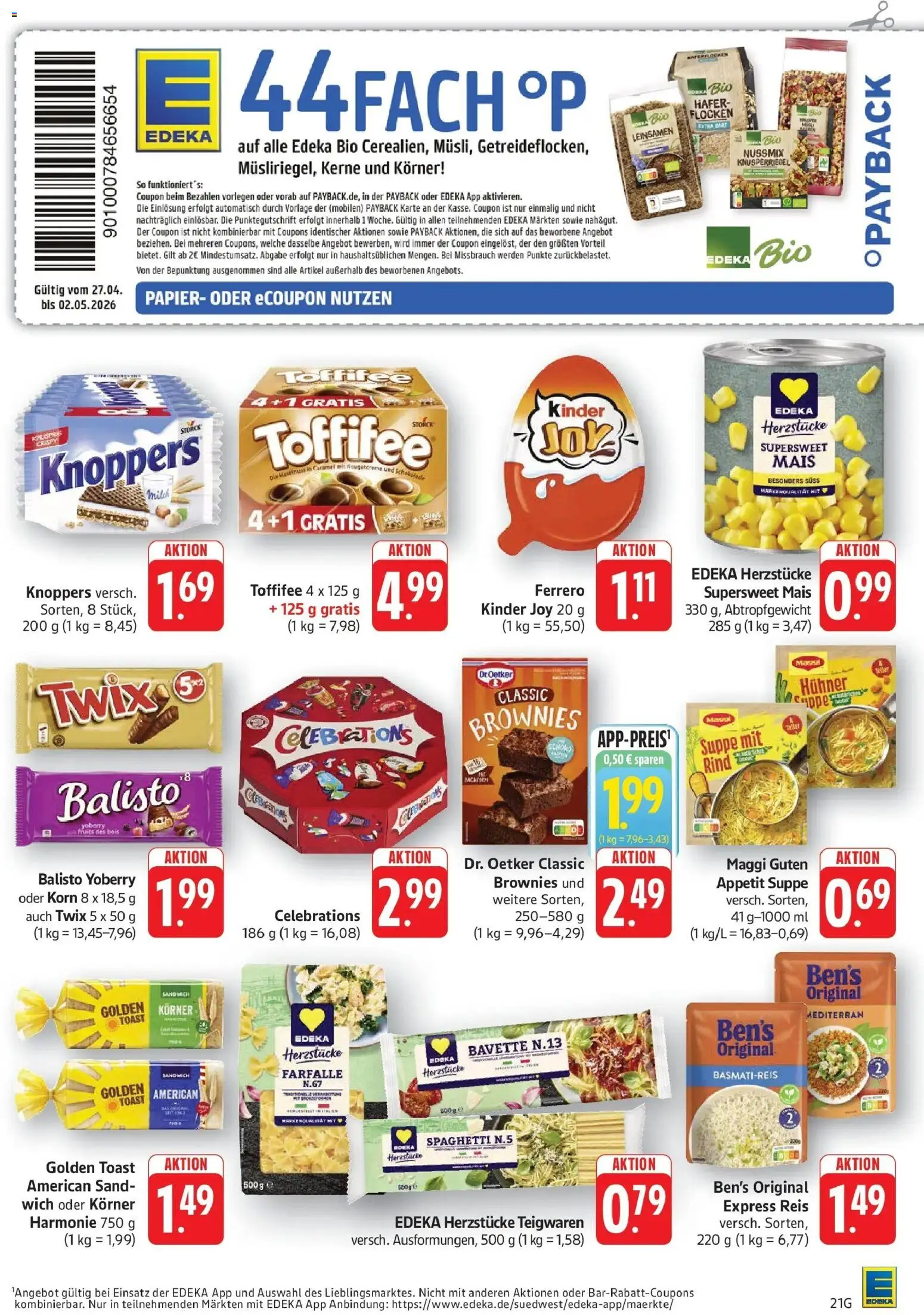 Edeka prospekt Geislingen	 – gültig ab 27.04.2026 | Seite: 23 | Produkte: Kinder joy, Toffifee, Knoppers, Flocken