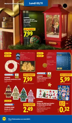 LIDL - Prévisualisation de LIVARNO Stickers de Noël pour fenêtre ou Autocollants de Noël, Stickers de Noël pour fenêtre ou Autocollants de Noël. Le produit : 0,49 €. Les 3 produits dont 1 OFFERT : 0,98 € au lieu de 1,47 €. L'unité au choix. valide à partir de 29/10/2026 | Page: 58 | Produits: Guirlande lumineuse a led, Autocollants, Livarno, Rideau